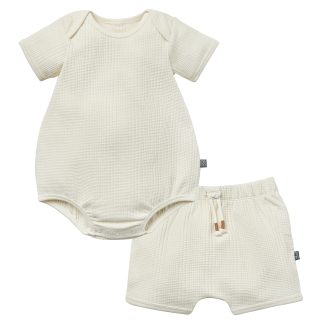 2-Piece Baby Neutral Dumpling Romper & Harem Shorts Set
