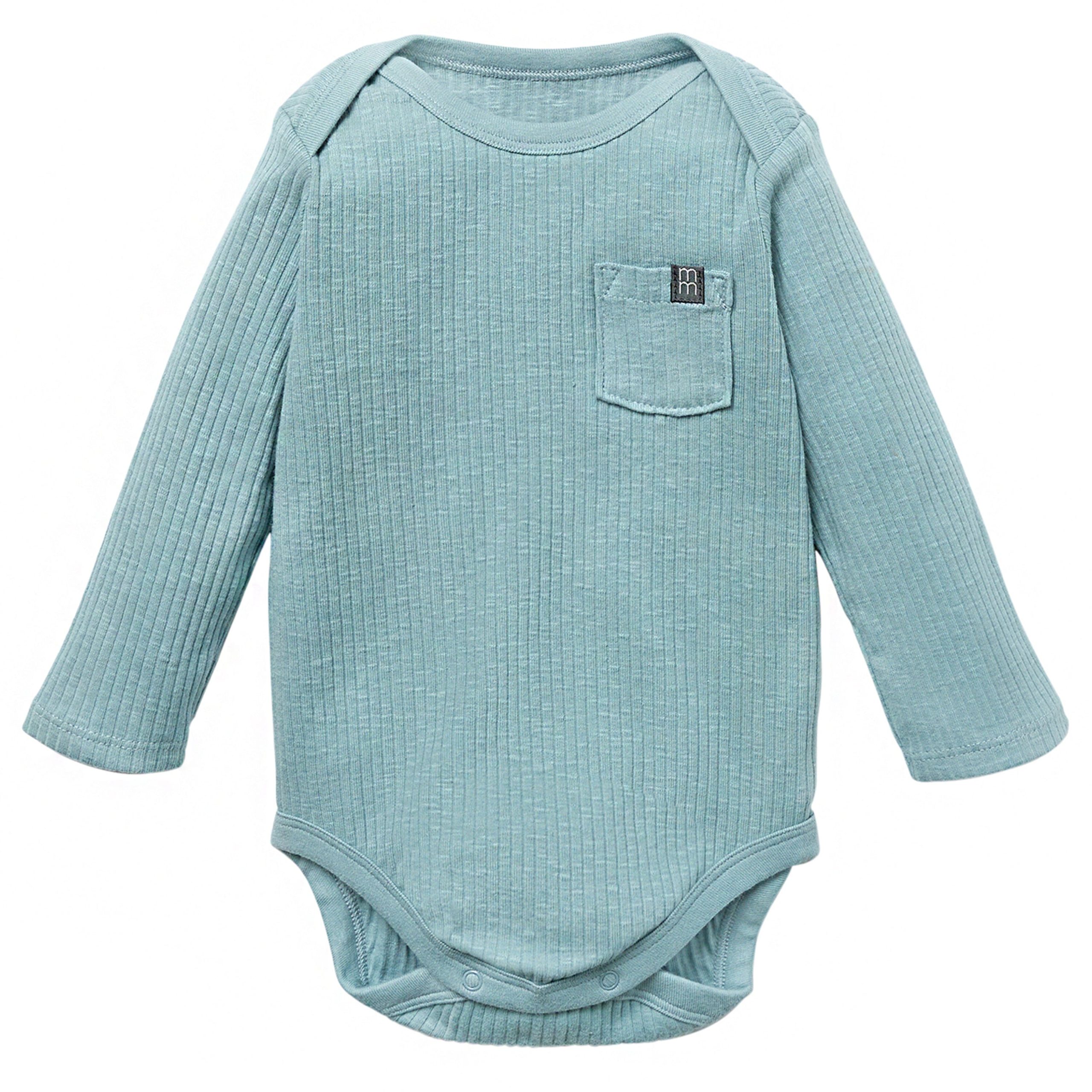 2-Piece Baby Boys Teal Long Sleeve Bodysuit & Striped Leggings Set - Image 2