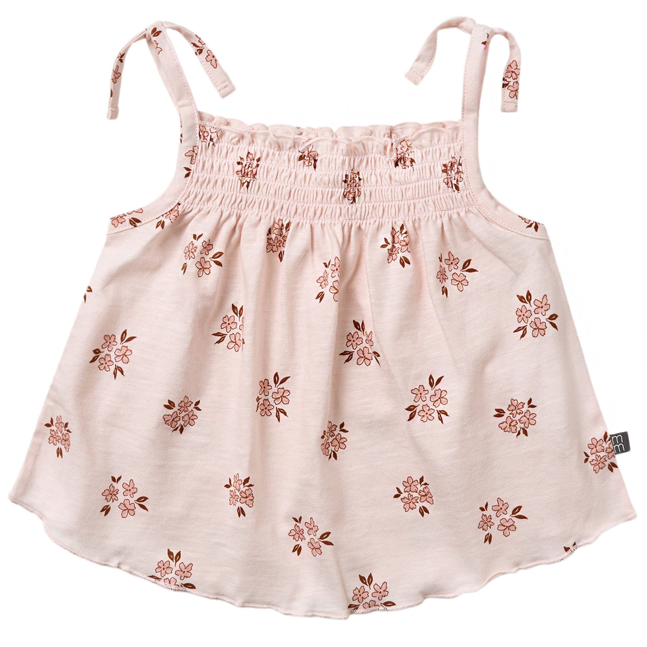2-Piece Infant & Toddler Girls Rose Floral Smocked Sleeveless Top & Wide Leg Shorts Set - Image 4