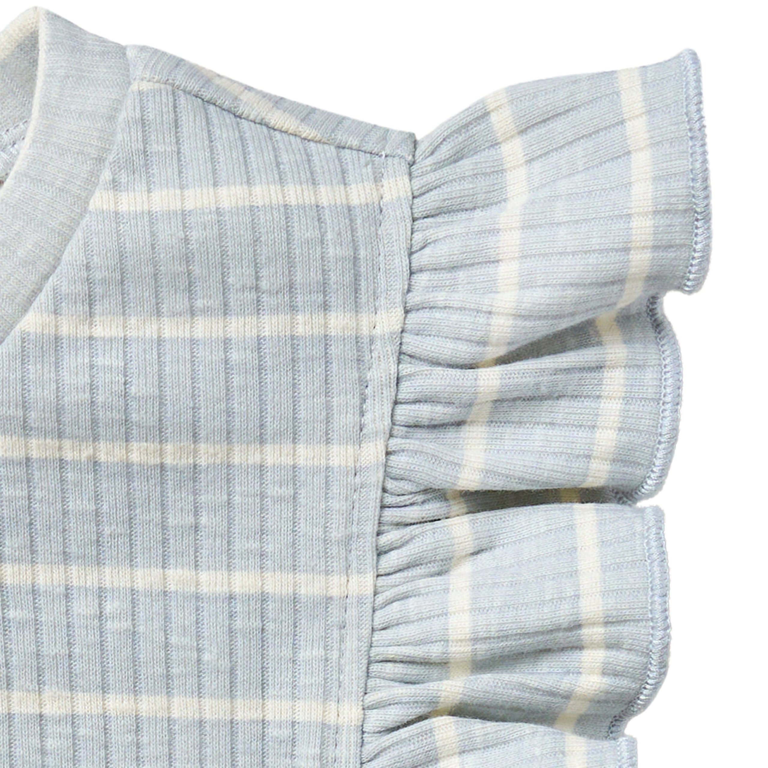 2-Piece Infant & Toddler Girls Light Blue Stripe Ruffled Sleeveless Top & Wide Leg Shorts Set - Image 5