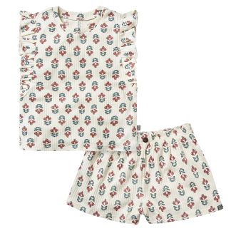 2-Piece Infant & Toddler Girls Ivory Flower Ruffled Sleeveless Top & Wide Leg Shorts Set