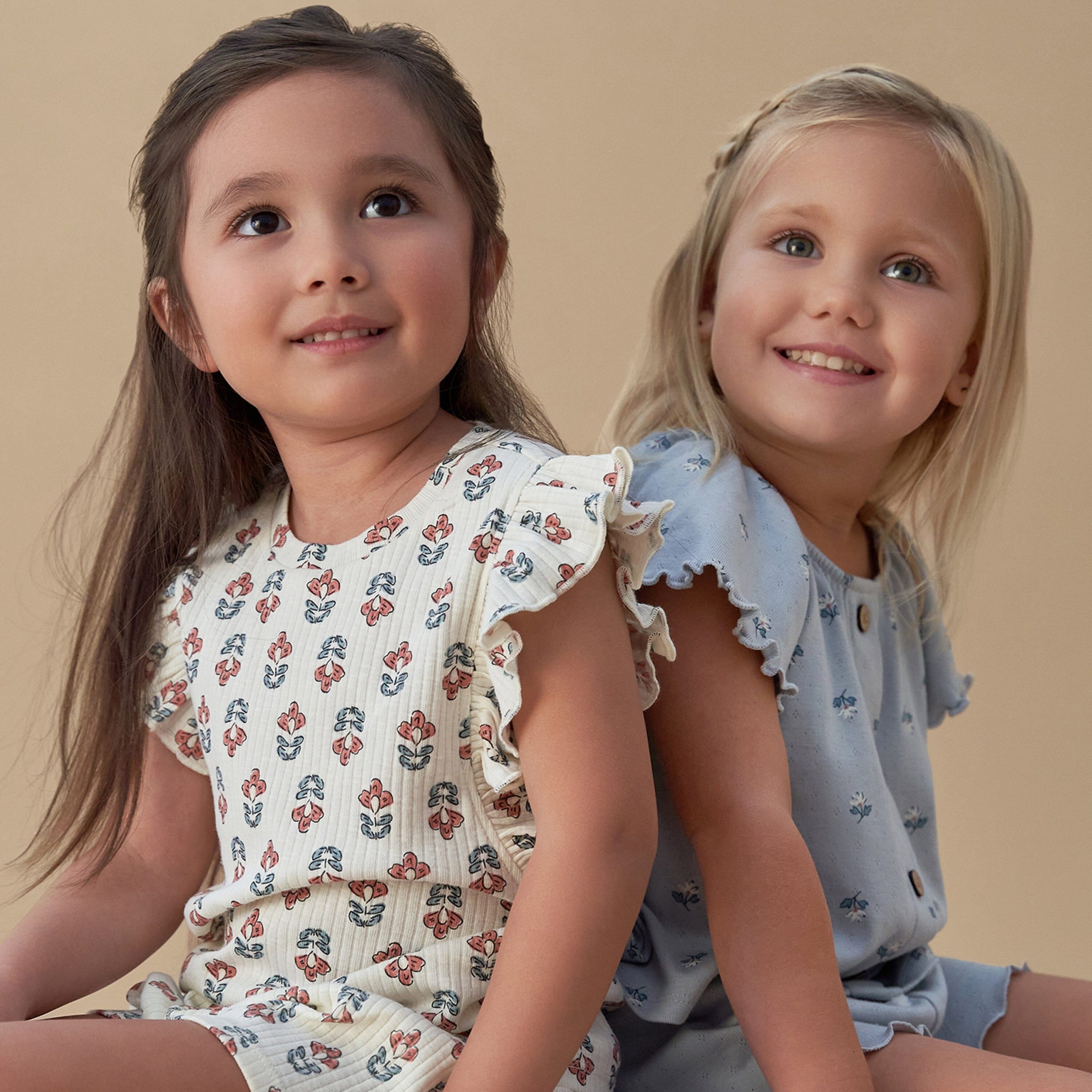 2-Piece Infant & Toddler Girls Ivory Flower Ruffled Sleeveless Top & Wide Leg Shorts Set - Image 4