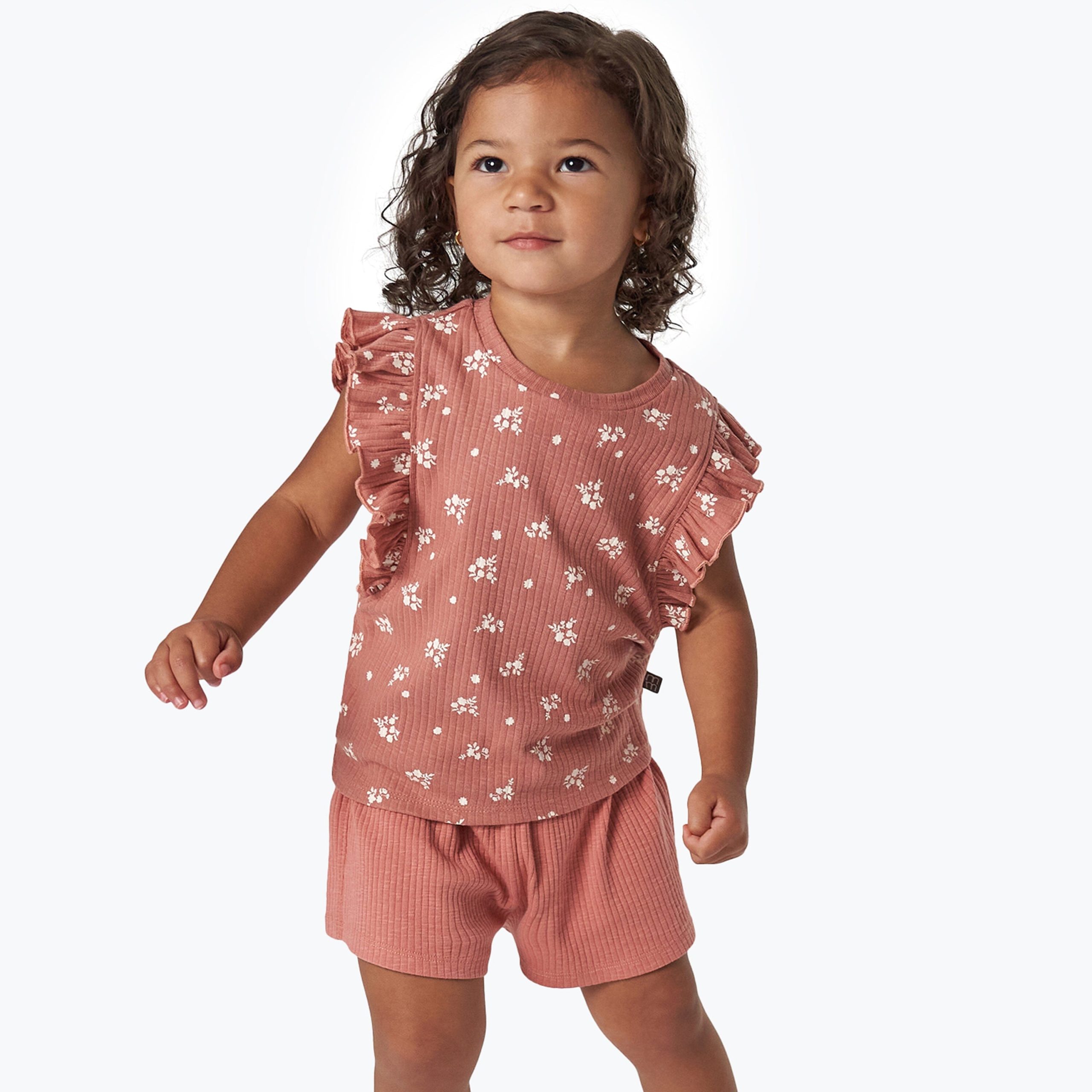2-Piece Infant & Toddler Girls Rose Ruffled Sleeveless Top & Wide Leg Shorts Set - Image 2