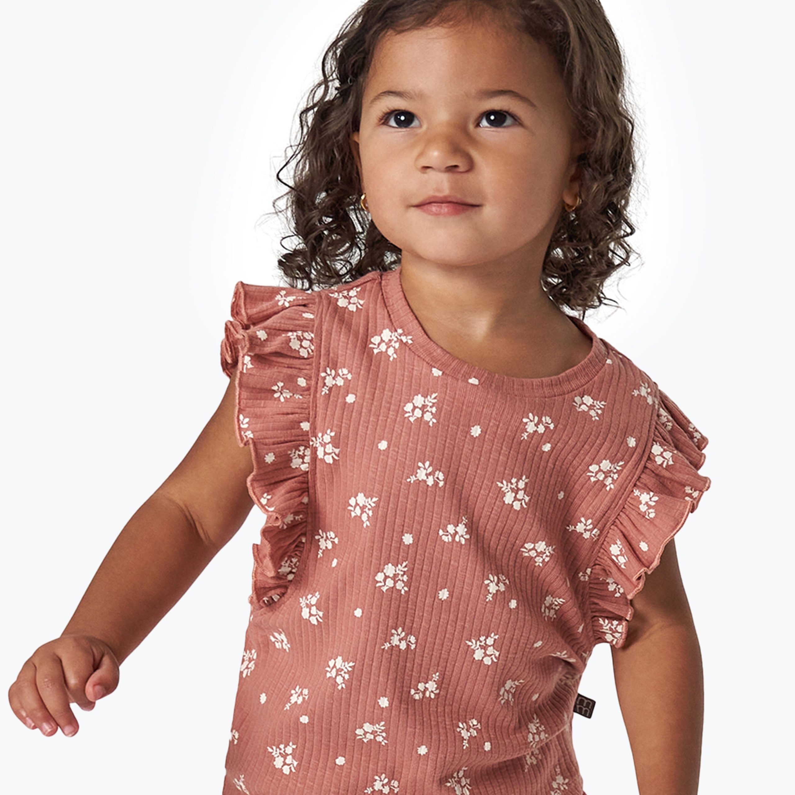 2-Piece Infant & Toddler Girls Rose Ruffled Sleeveless Top & Wide Leg Shorts Set - Image 3