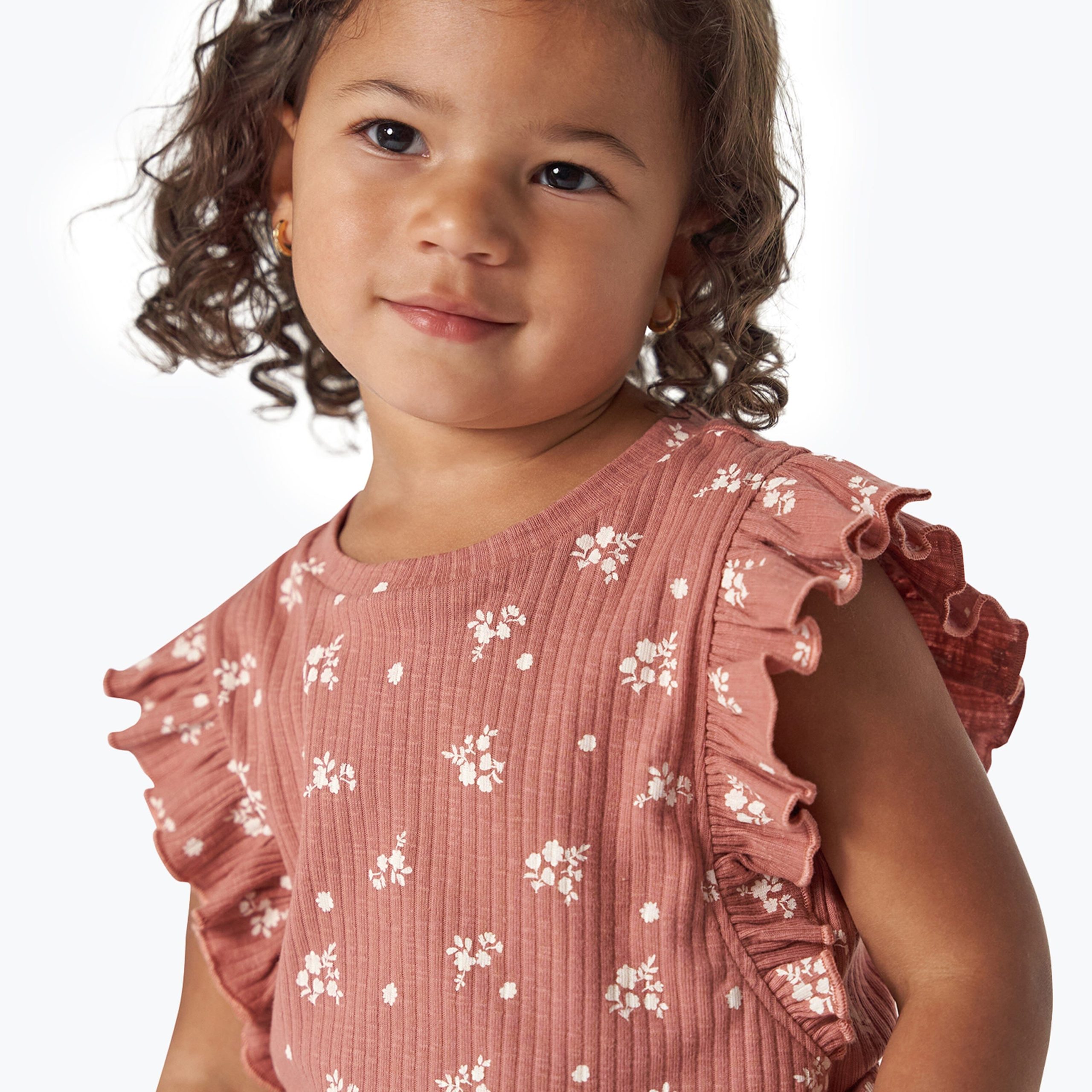 2-Piece Infant & Toddler Girls Rose Ruffled Sleeveless Top & Wide Leg Shorts Set - Image 4