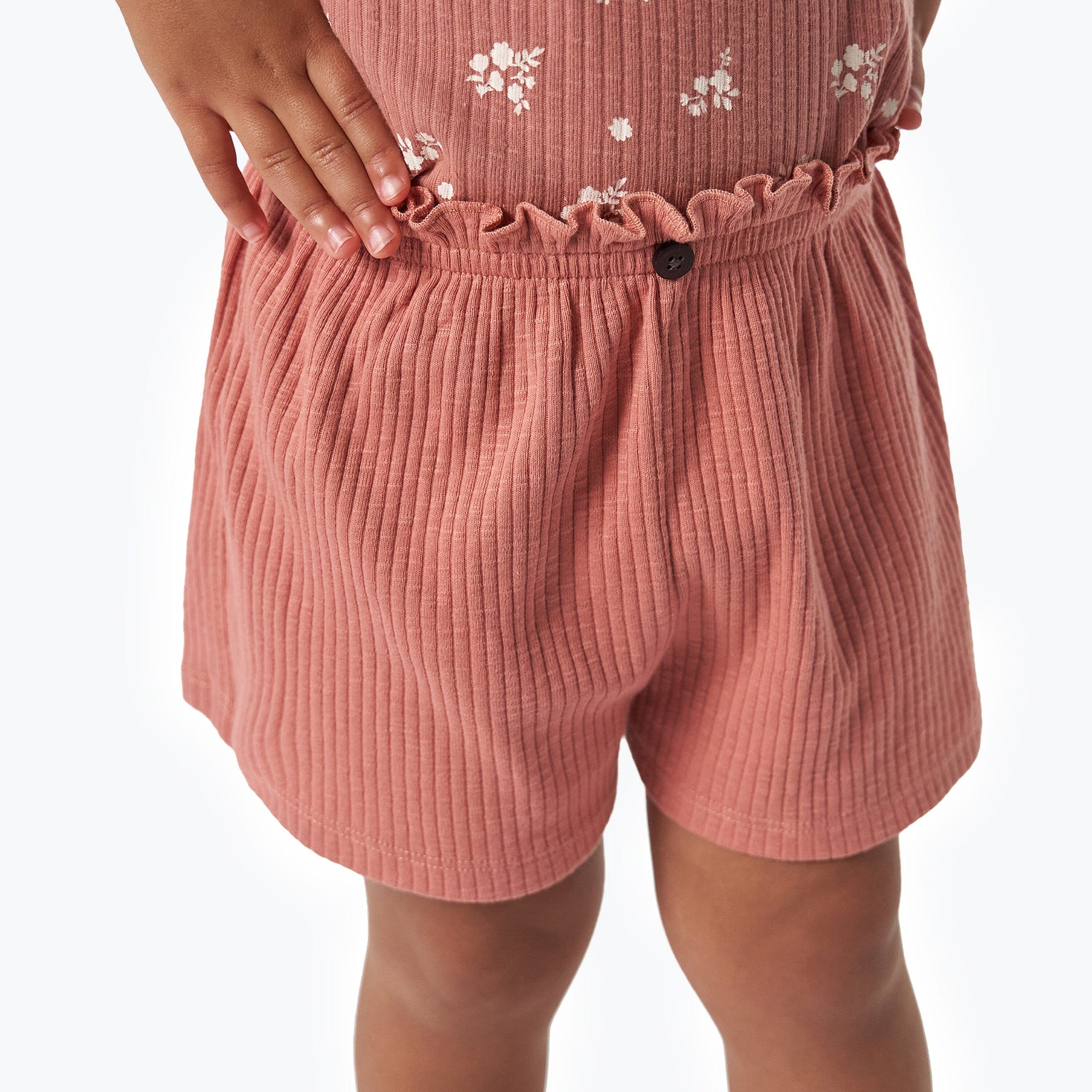 2-Piece Infant & Toddler Girls Rose Ruffled Sleeveless Top & Wide Leg Shorts Set - Image 5