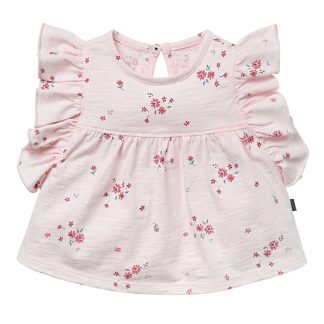Baby Girls Light Pink Floral Ruffle Sleeve Top