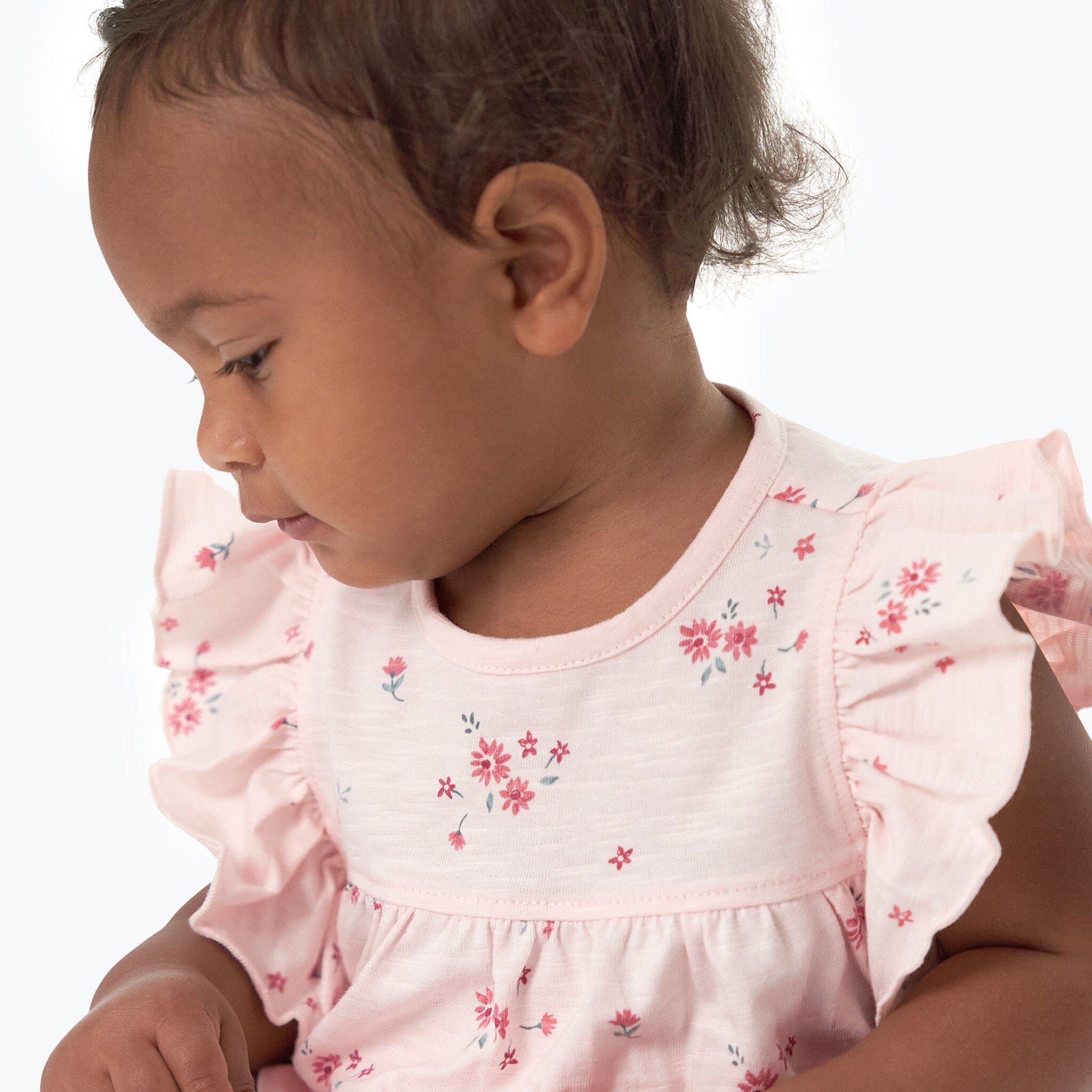 Baby Girls Light Pink Floral Ruffle Sleeve Top - Image 2