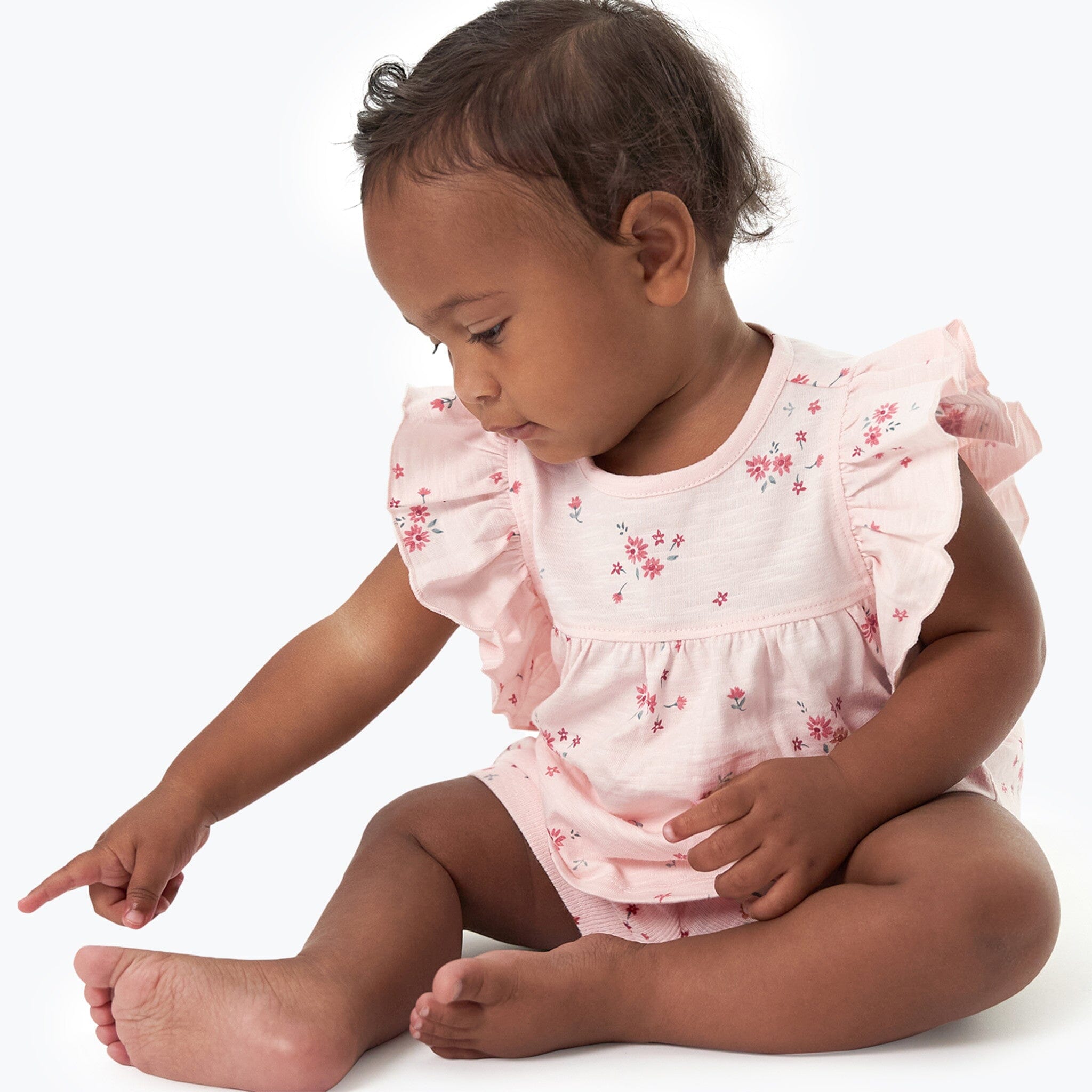 Baby Girls Light Pink Floral Ruffle Sleeve Top - Image 4