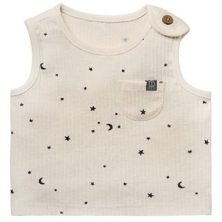 Baby Neutral Beige Moon & Stars Tank Top With Pocket