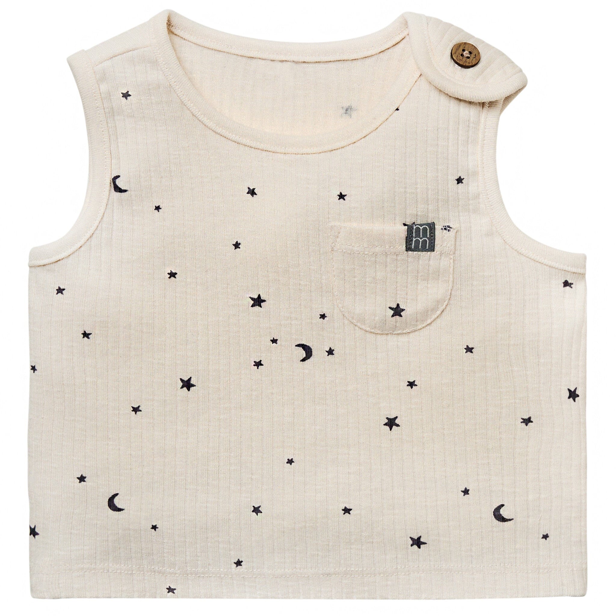 Baby Neutral Beige Moon & Stars Tank Top With Pocket