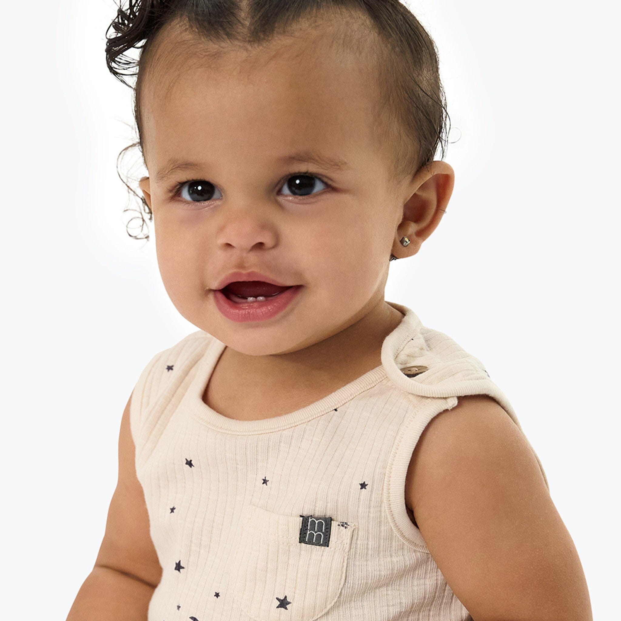 Baby Neutral Beige Moon & Stars Tank Top With Pocket - Image 2