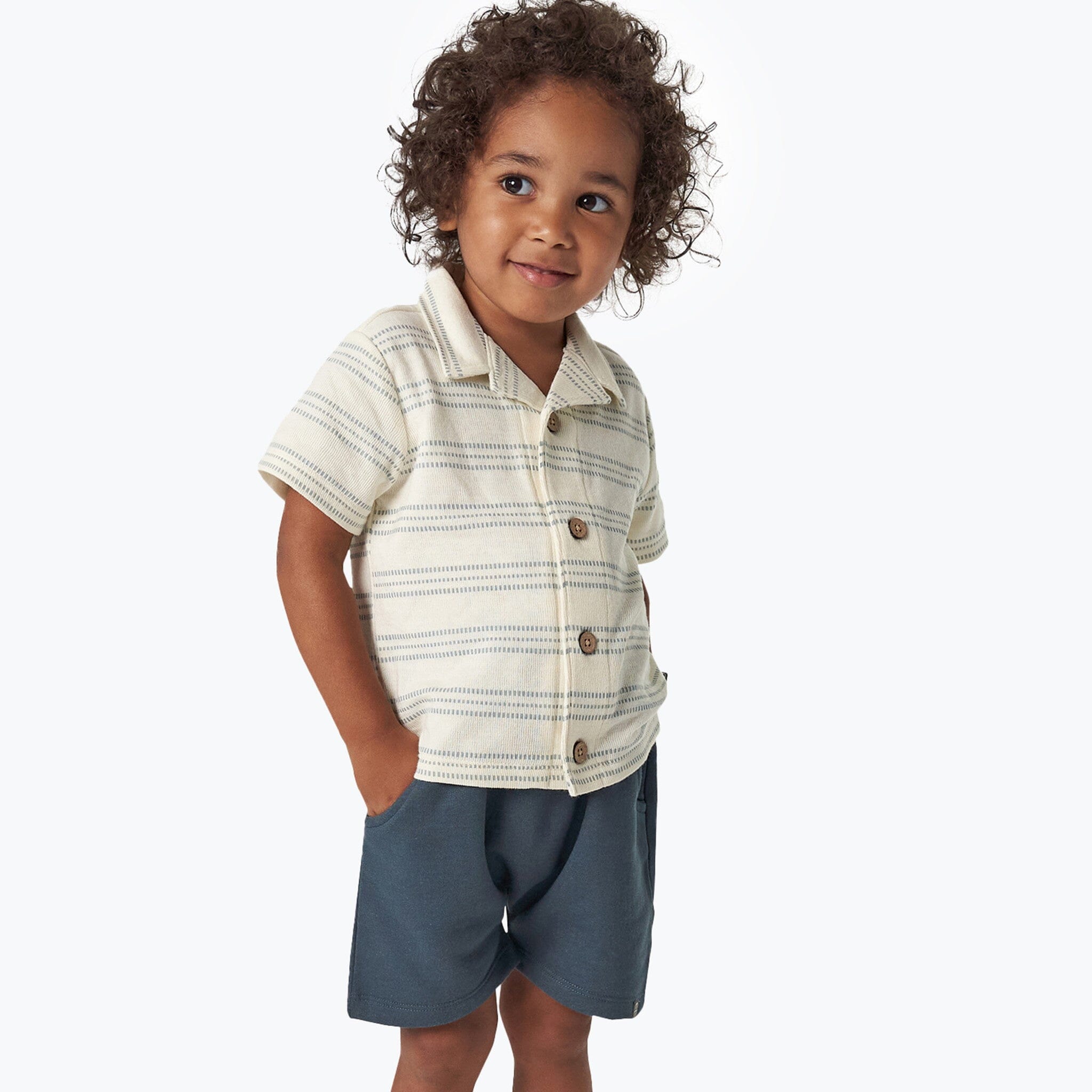 Infant & Toddler Boys Blue Stripe Collar Top - Image 3