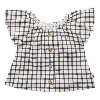 Infant & Toddler Girls Dark Grey Plaid Ruffle Sleeve Top