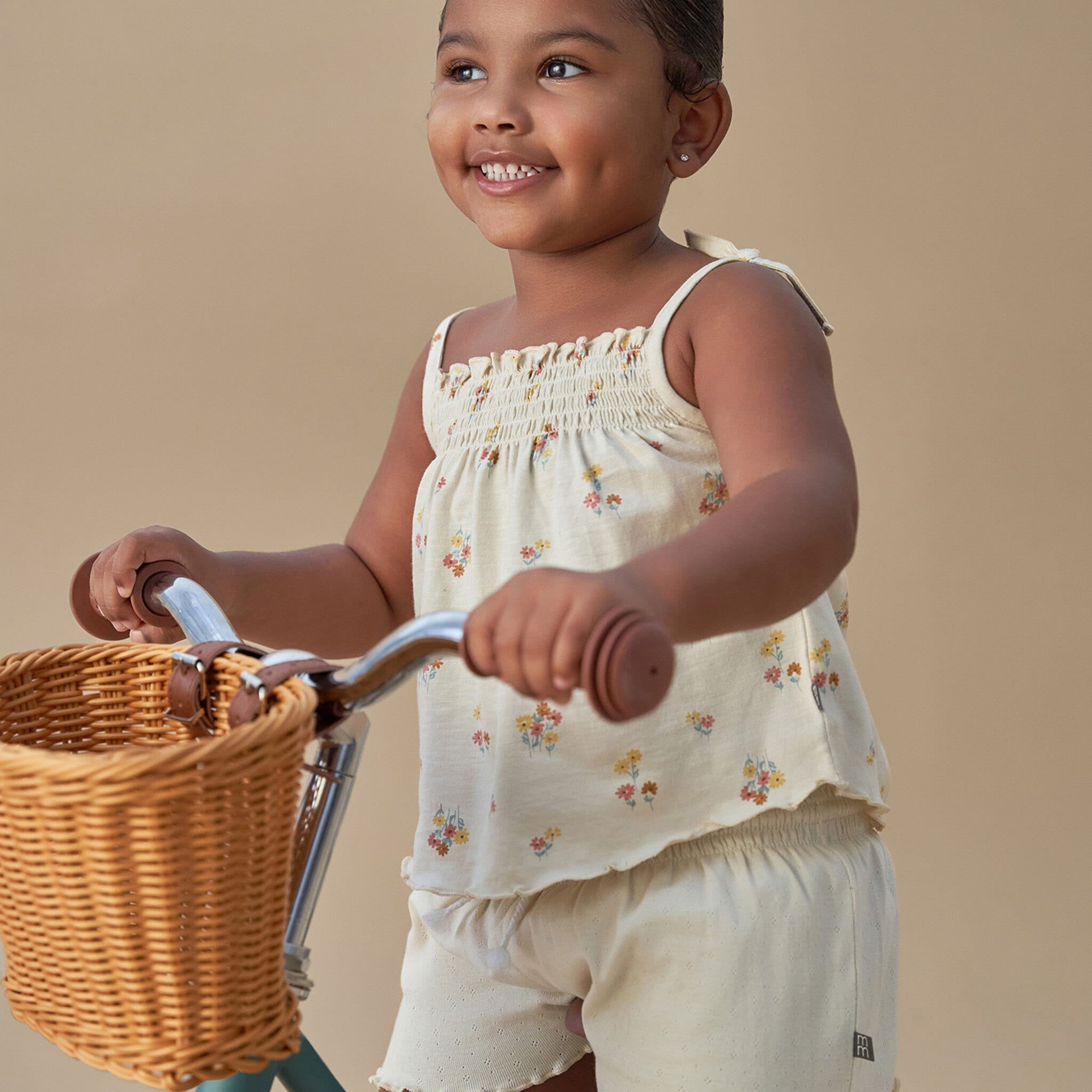 Infant & Toddler Girls Light Beige Flowers Smocked Sleeveless Top - Image 4