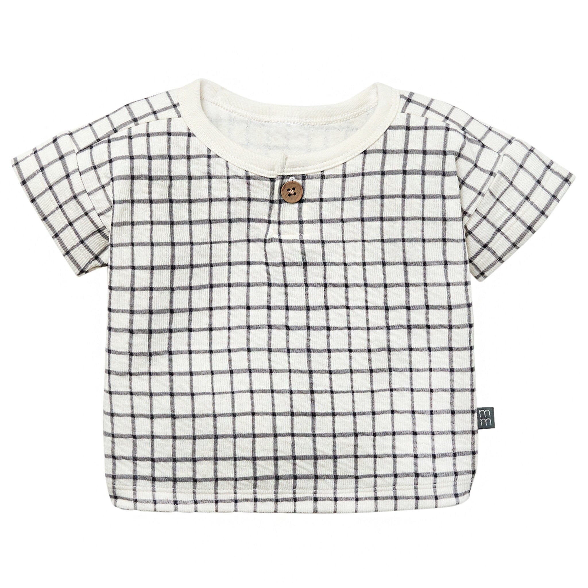 Baby Boys Grey Plaid Henley Drop Shoulder Top
