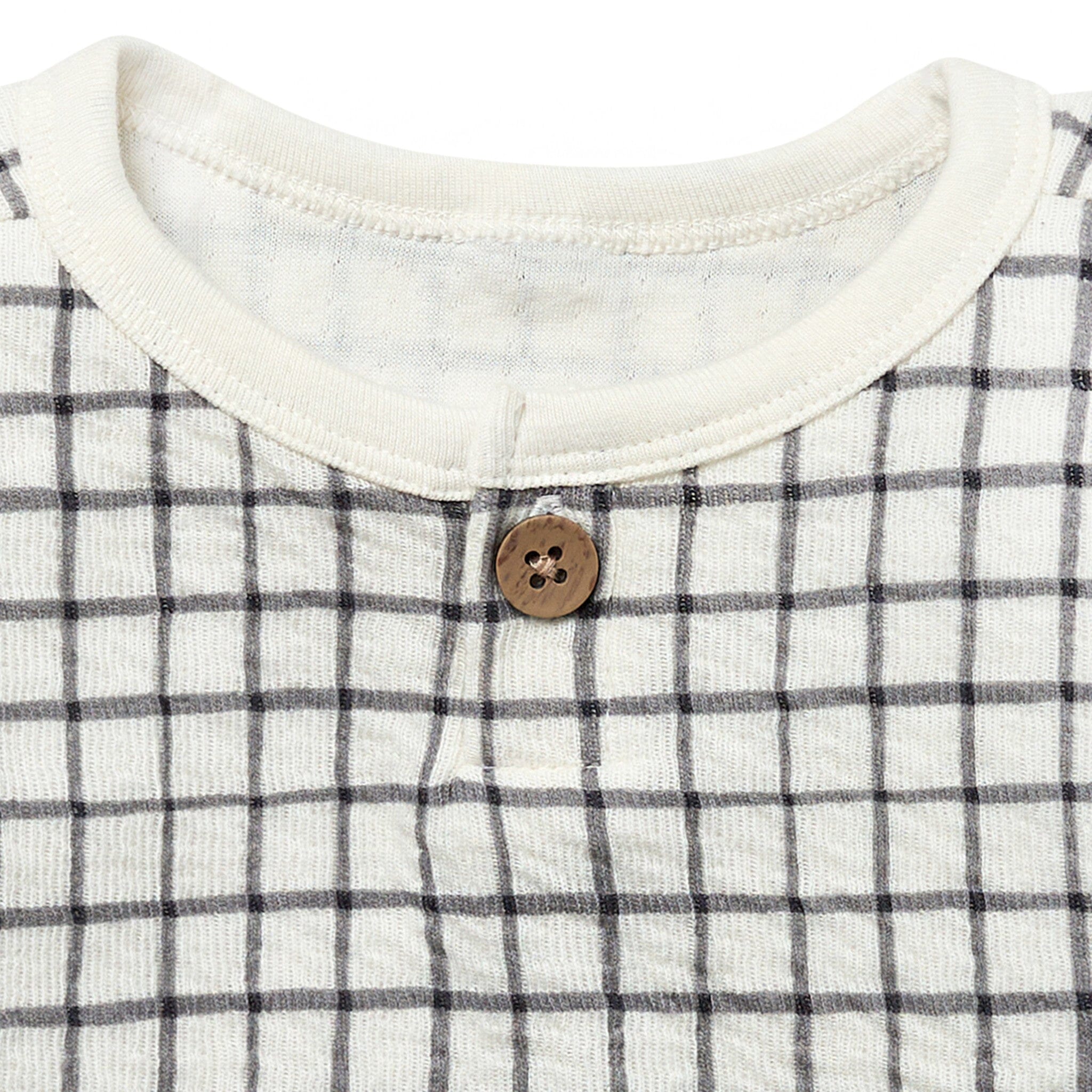 Baby Boys Grey Plaid Henley Drop Shoulder Top - Image 5