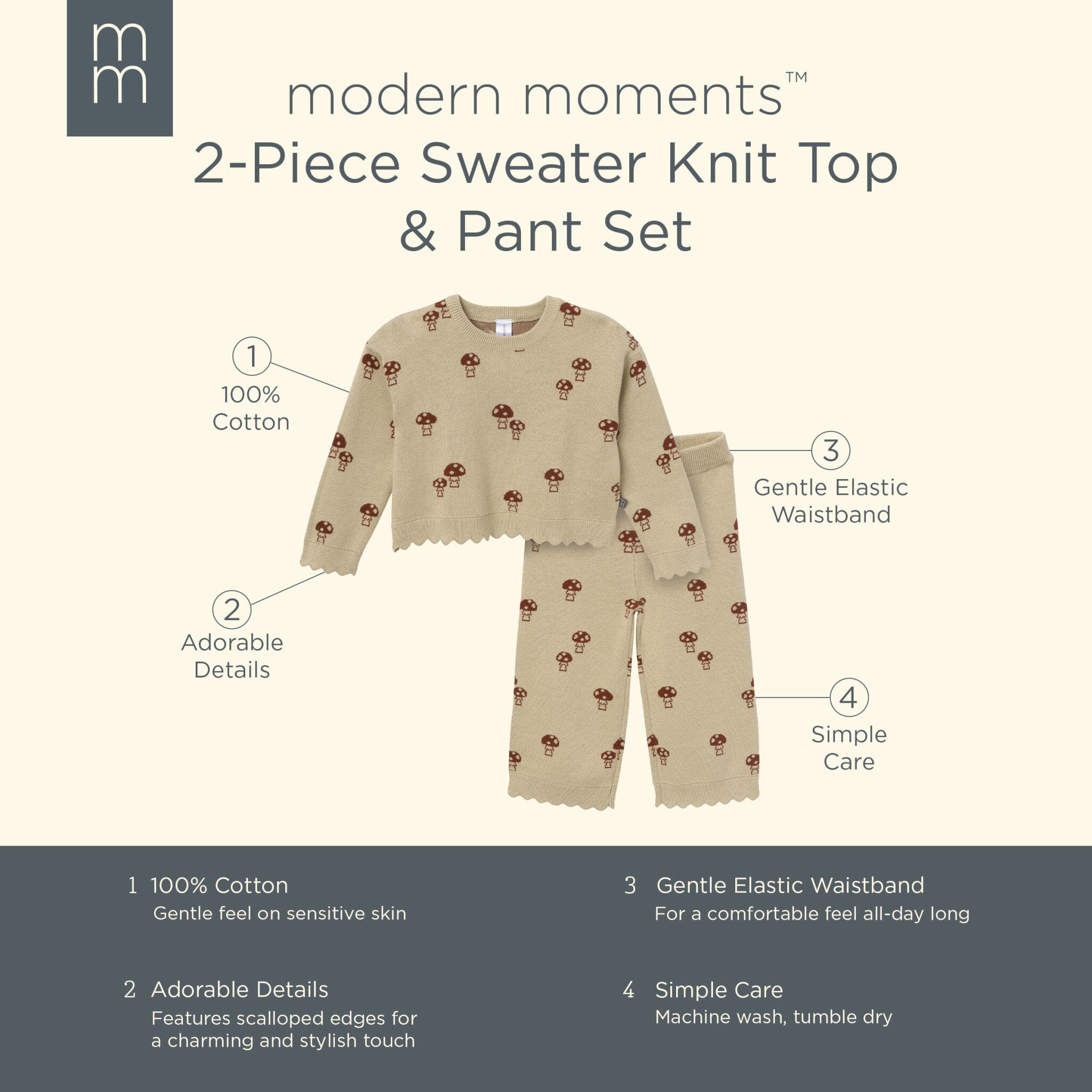 2-Pack Infant & Toddler Girls Lt Green Mushroom Field Sweater and Pant Set - Image 9