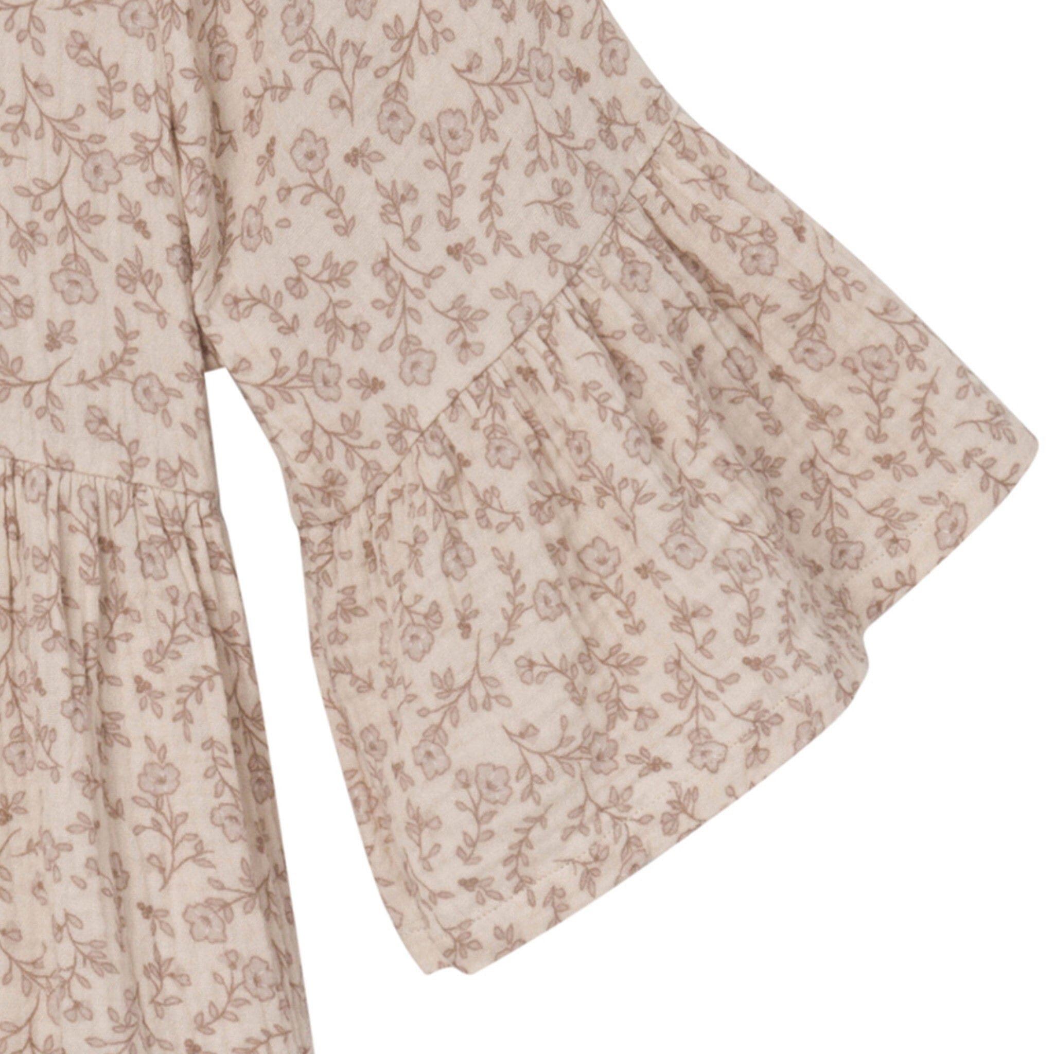 Womens Tan Floral Gauze Dress - Image 6