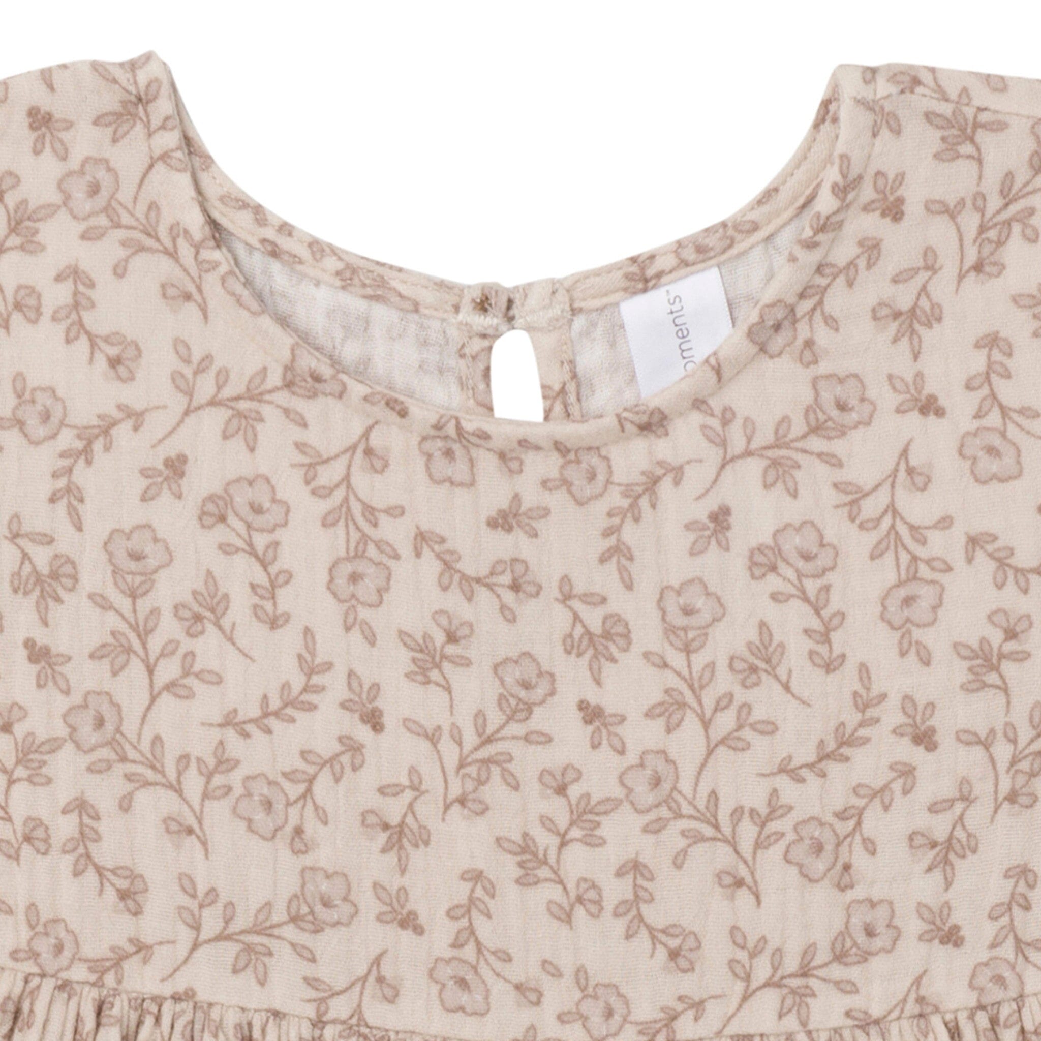 Infant & Toddler Girls Tan Floral Gauze Dress - Image 3
