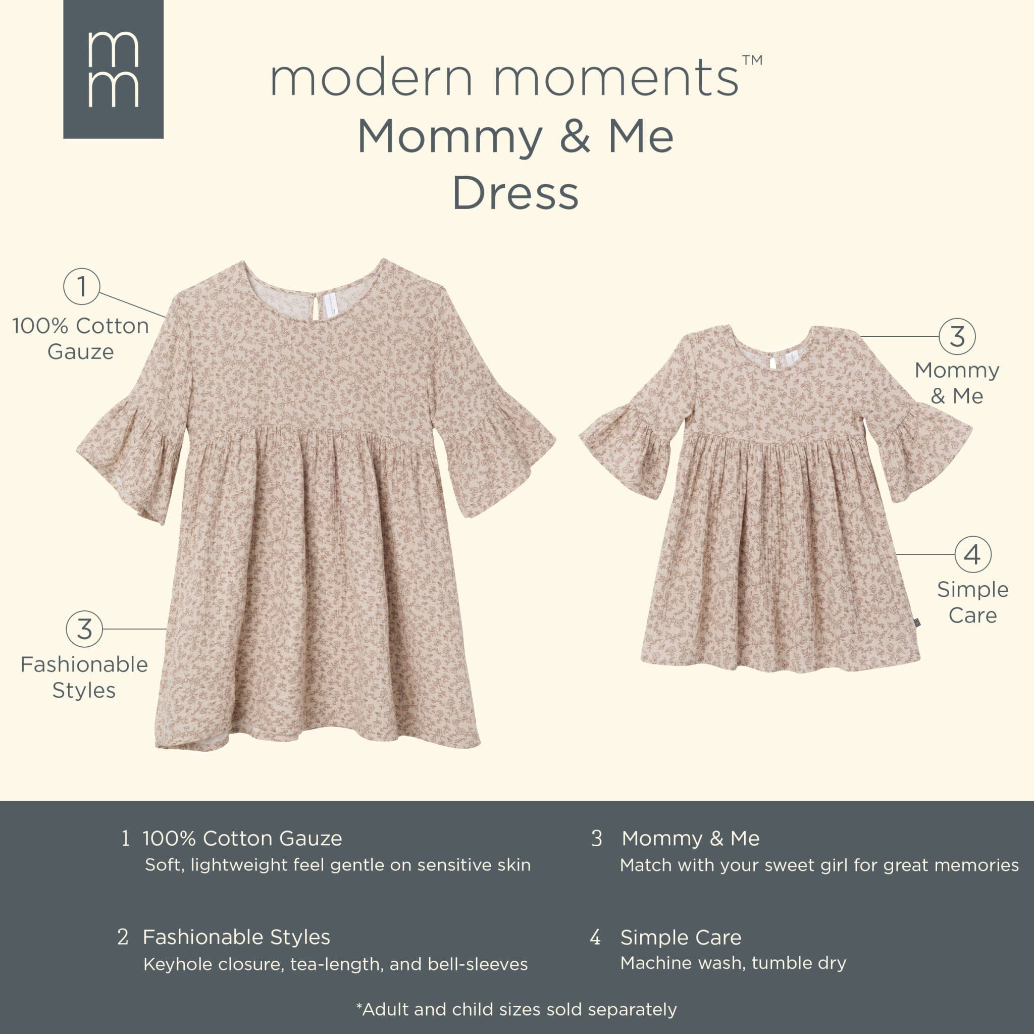 Infant & Toddler Girls Tan Floral Gauze Dress - Image 7