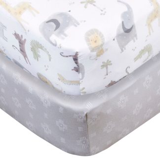 2-Pack Baby Neutral Animal Geo Crib Sheet
