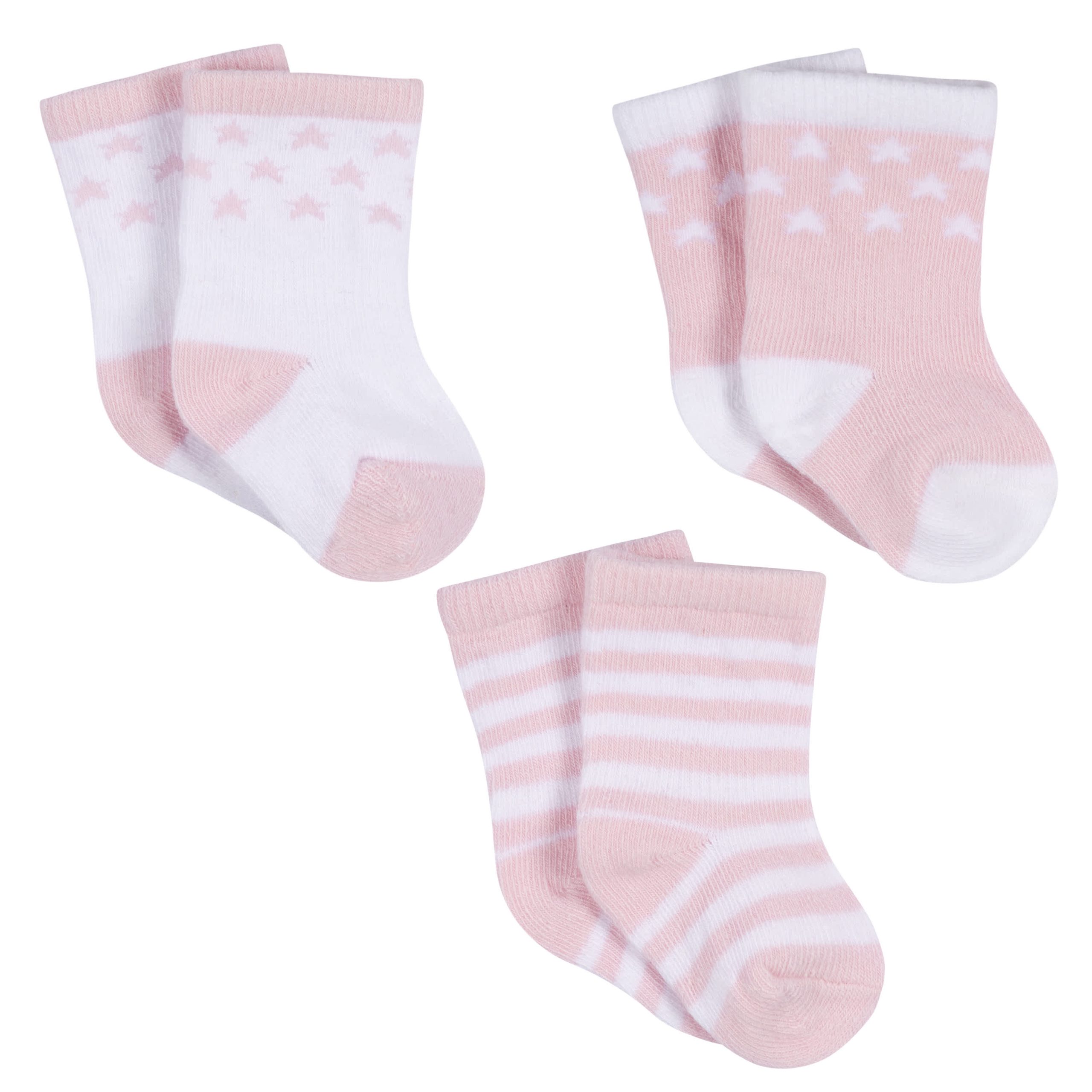 7-Piece Baby Girls Stars Caps, Dribbler Bibs, Jersey Crew Socks - Image 3