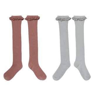 2-Pack Toddler Girls Neutral Lace Knee Socks