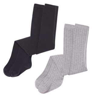 2-Pack Toddler Girls Grey & Black Pointelle Ribbed Tights