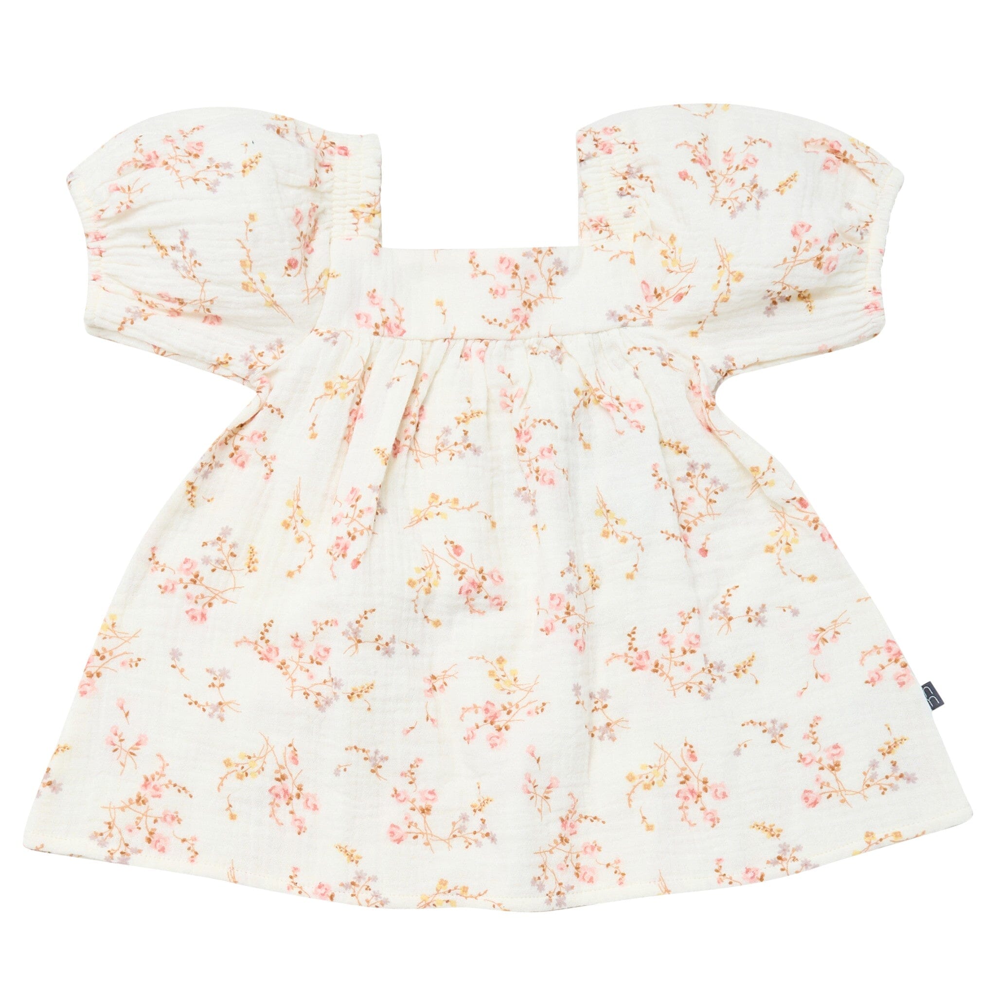 2-Piece Baby Girls Ivory Bunches Floral Puffed Sleeve Dress and Diaper Cover Set - Image 2