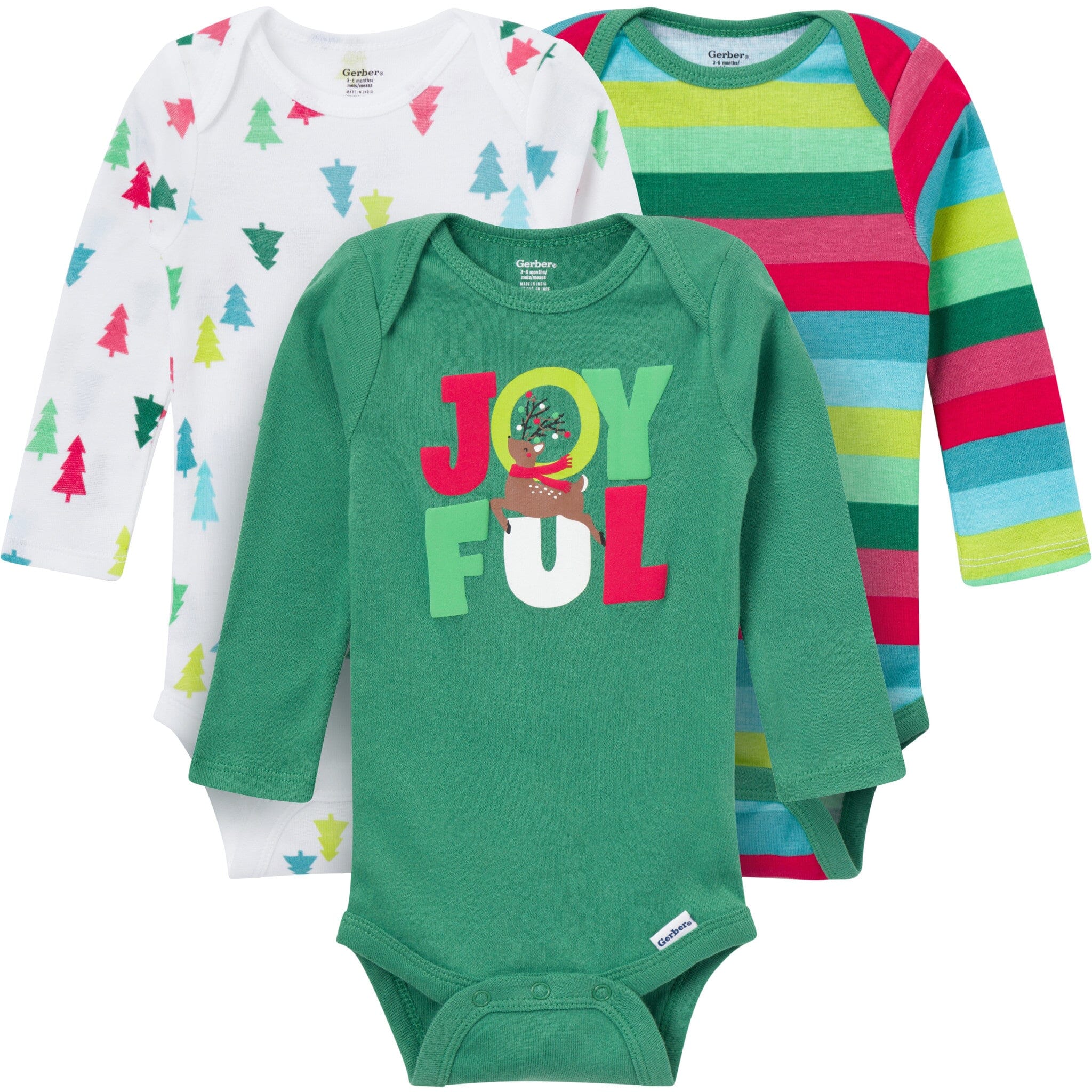 3-Pack Baby Neutral Joyful Stripe Long Sleeve Onesies® Bodysuits