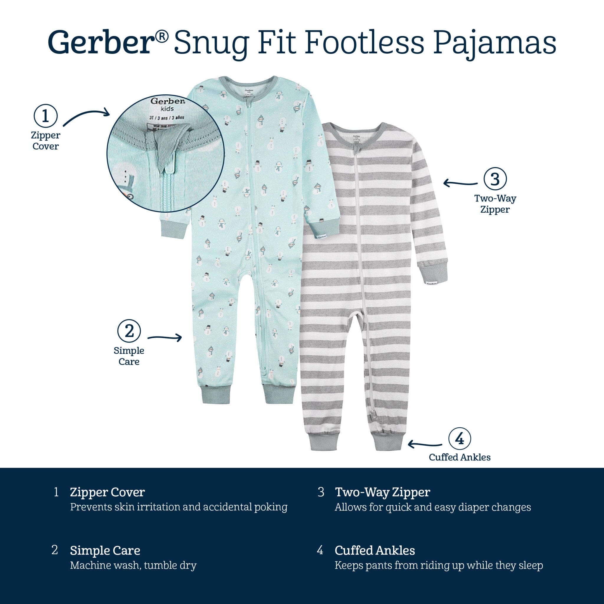 2-Pack Infant & Toddler Snowman Stripe Snug Fit Footless Pajamas - Image 11