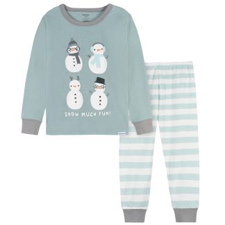 2-Piece Infant & Toddler Snowman Stripe Snug Fit Pajama Set