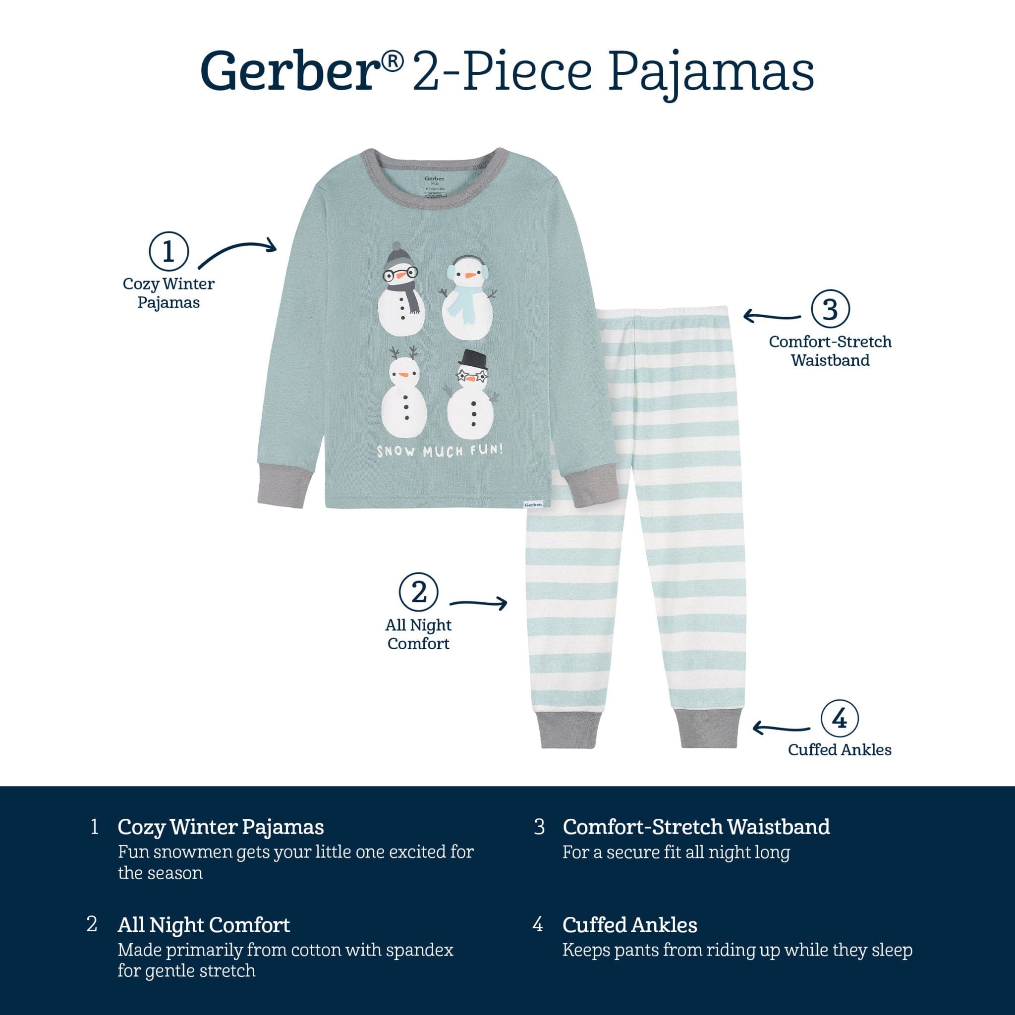 2-Piece Infant & Toddler Snowman Stripe Snug Fit Pajama Set - Image 8