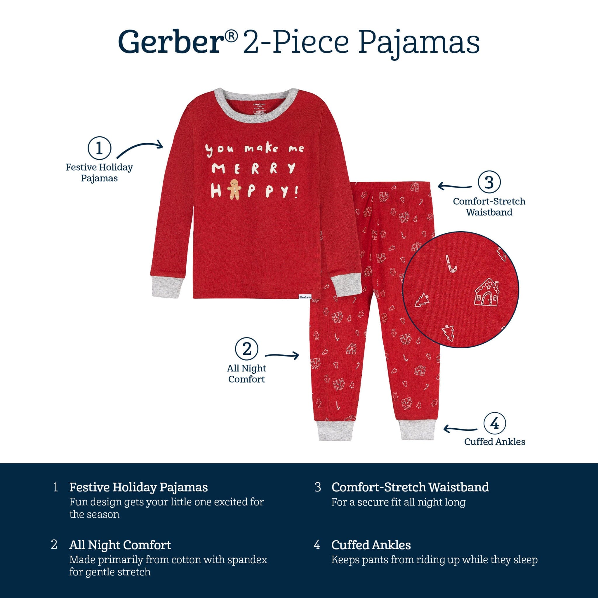 2-Piece Infant & Toddler Gingerbread House Snug Fit Pajama Set - Image 10