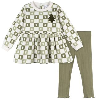 2-Piece Toddler Girls Green Trees Dress and Legging Set