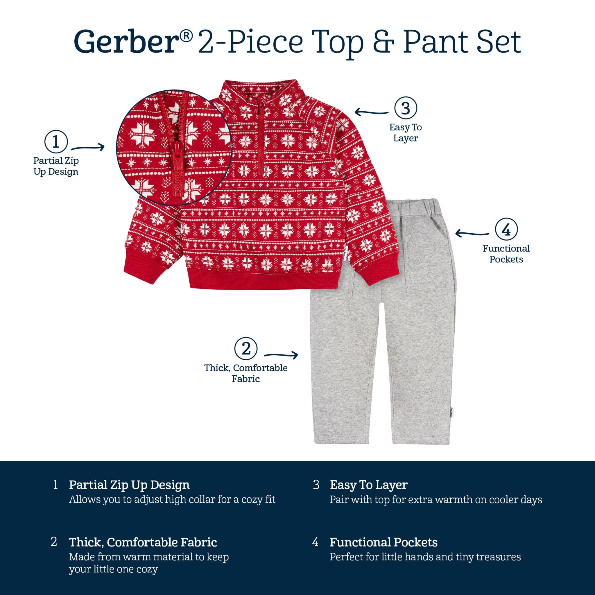 2-Piece Infant & Toddler Boys Red Snowflakes Fleece Top and Pants - Image 8