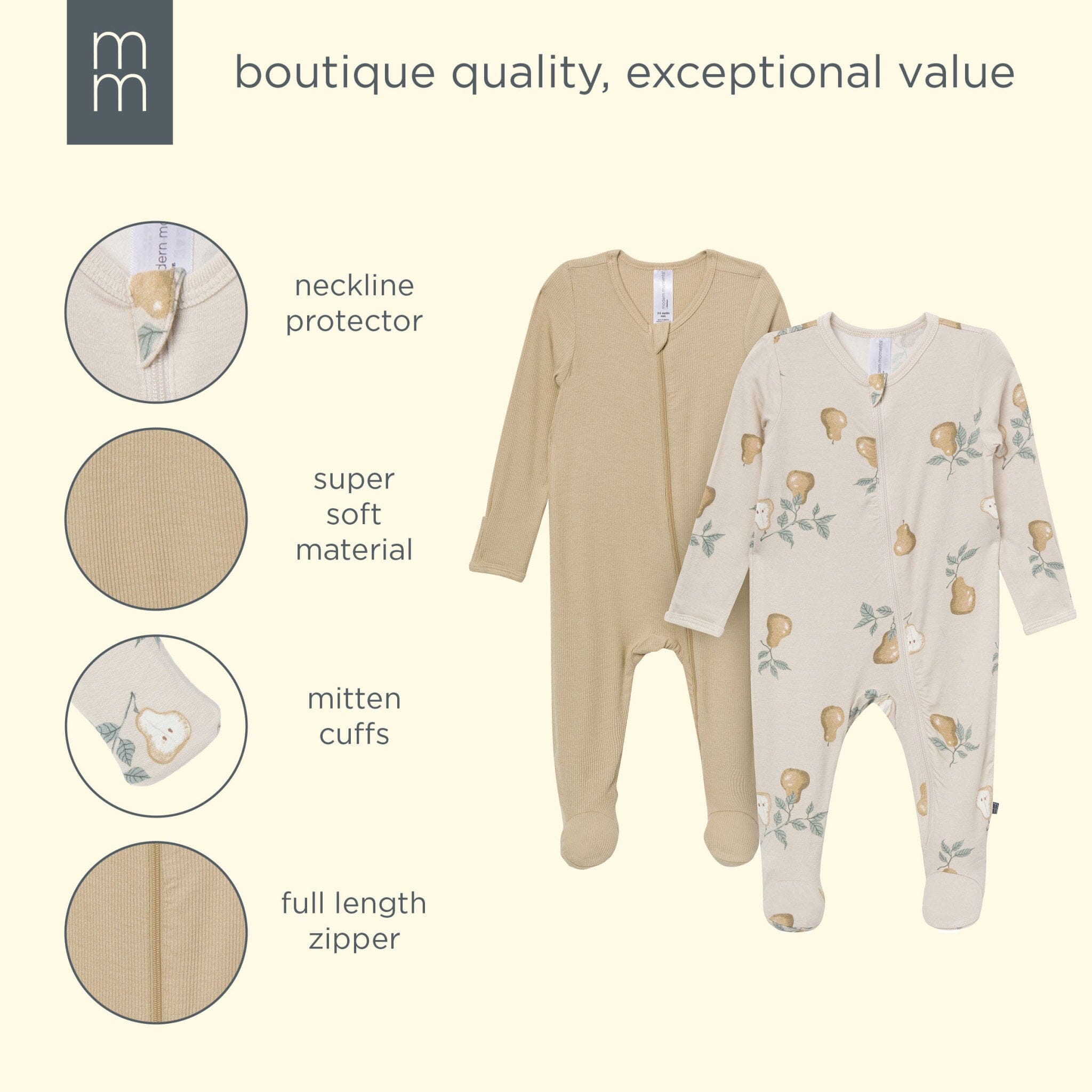 2-Pack Baby Neutral Pears Sleep 'N Plays with Mitten Cuffs - Image 8
