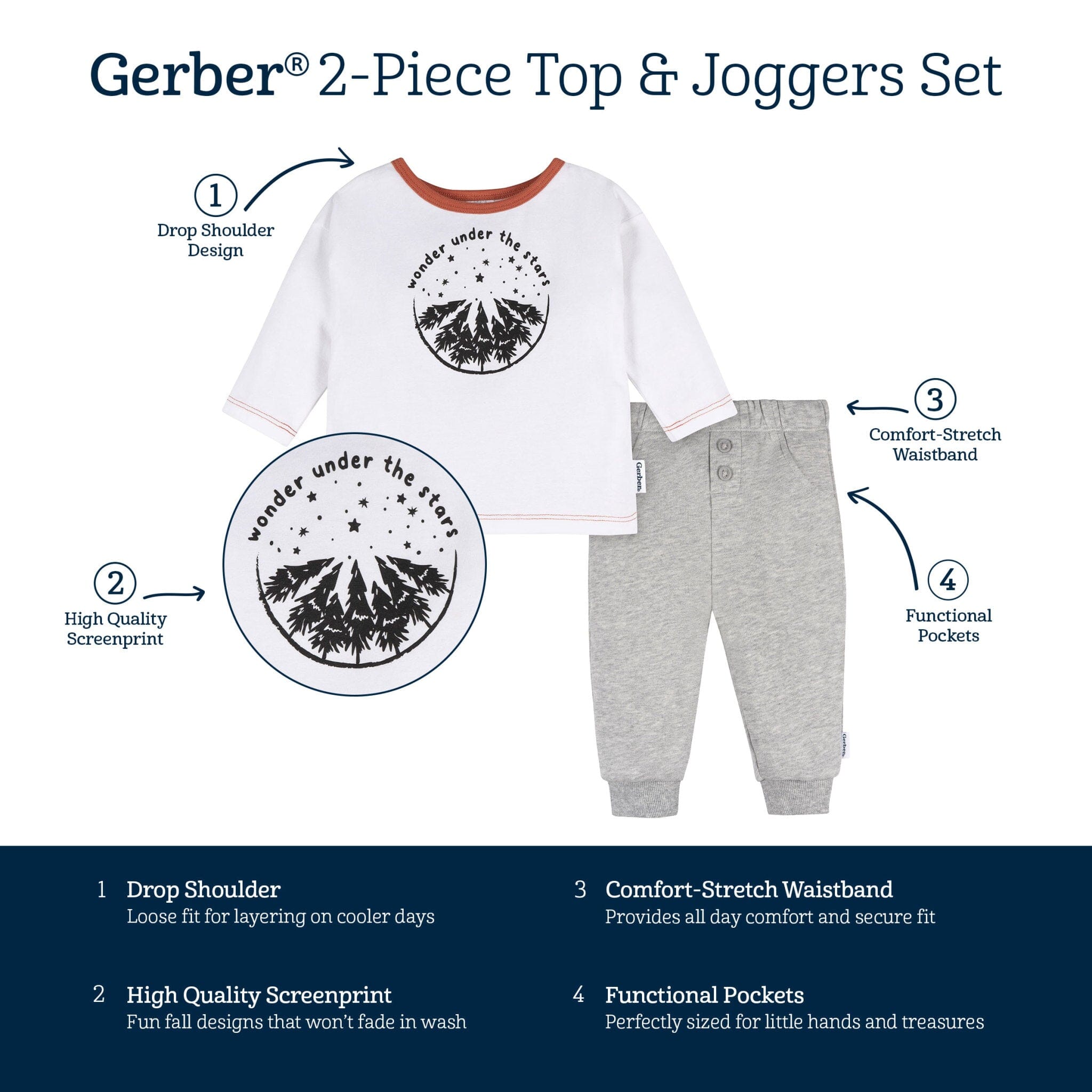 2-Piece Baby Boys Under the Stars Long Sleeve Top & Jogger Set - Image 6