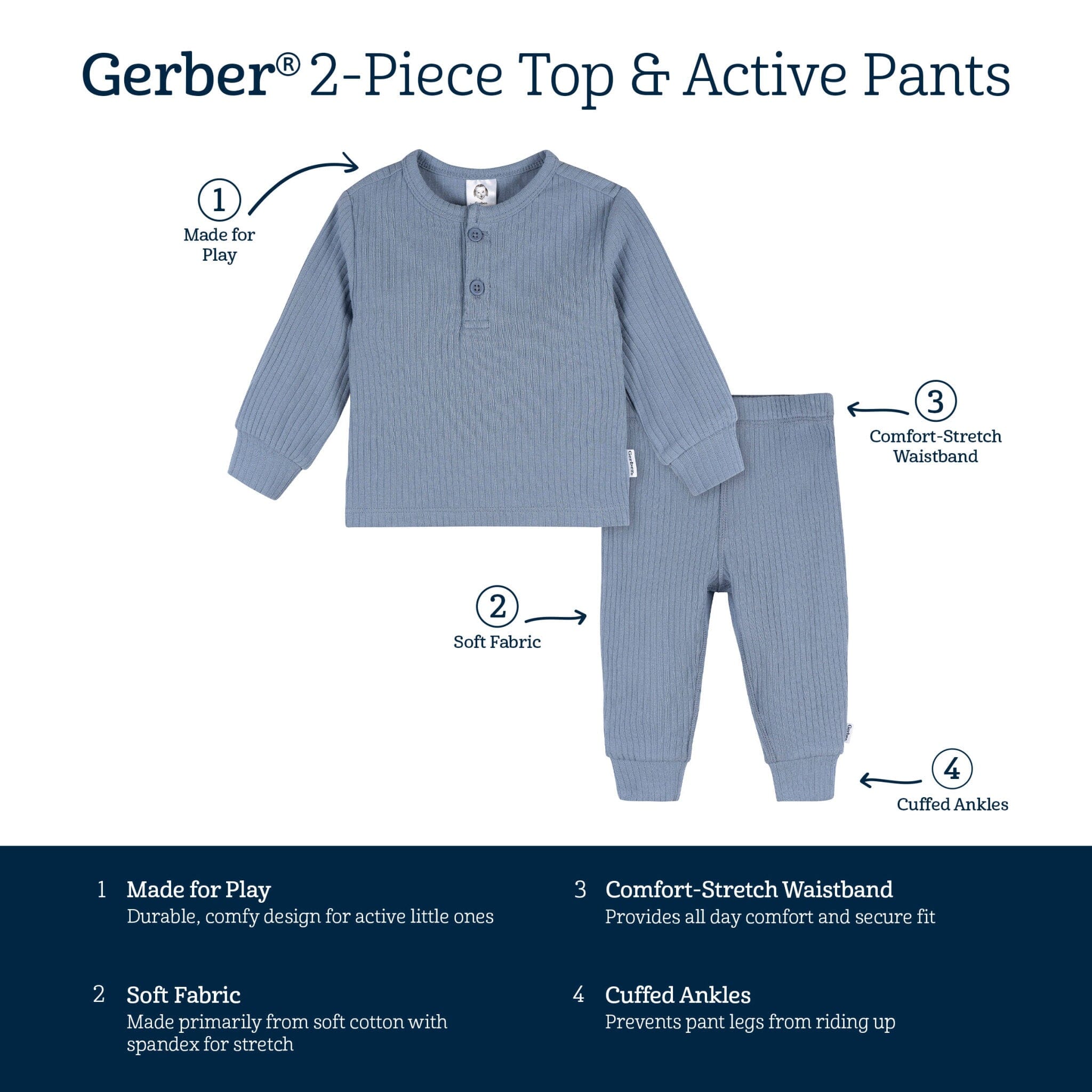 2-Piece Baby Boys Troposphere Blue Top and Active Pant Set - Image 6