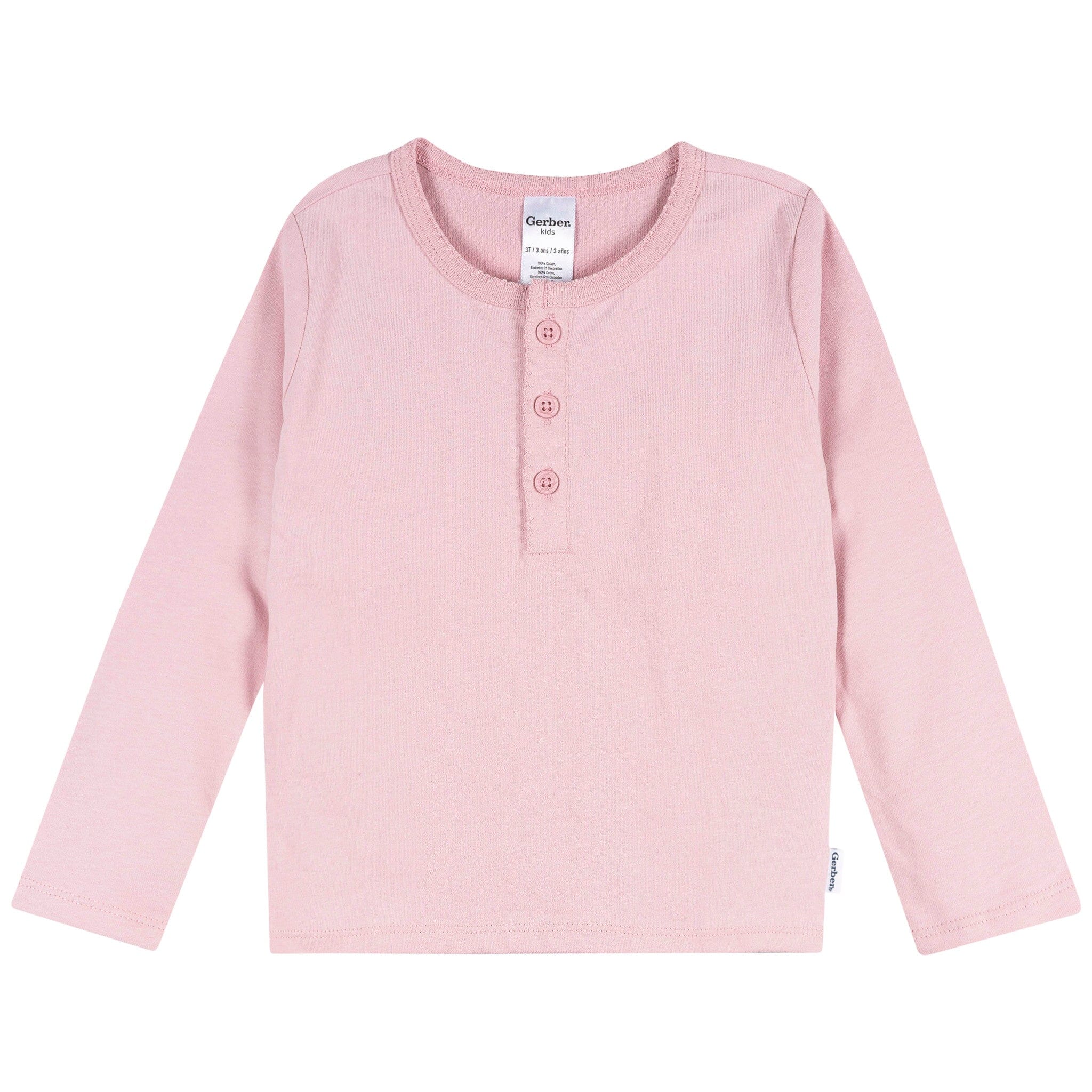 3-Pack Infant & Toddler Girls Navy, Oatmeal & Pink Long Sleeve Shirts - Image 6