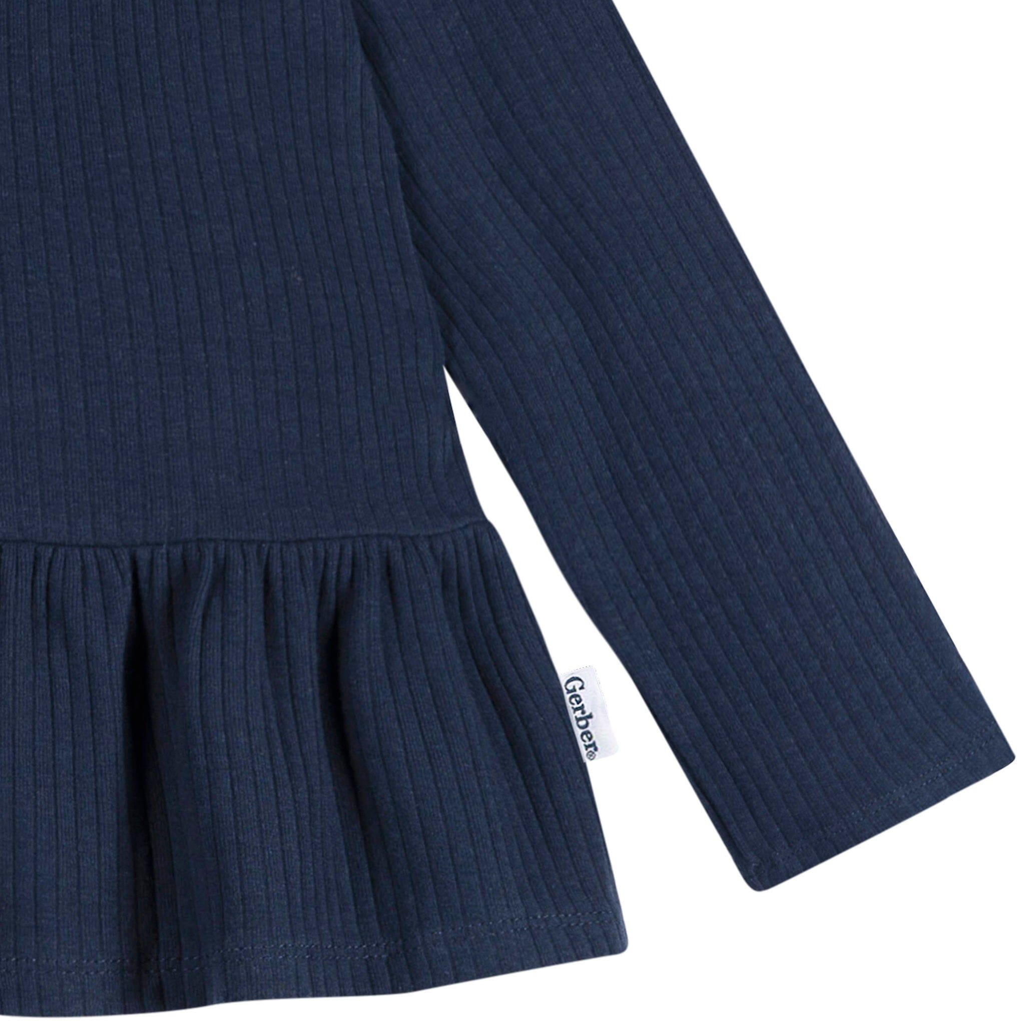 3-Pack Infant & Toddler Girls Navy, Oatmeal & Pink Long Sleeve Shirts - Image 9