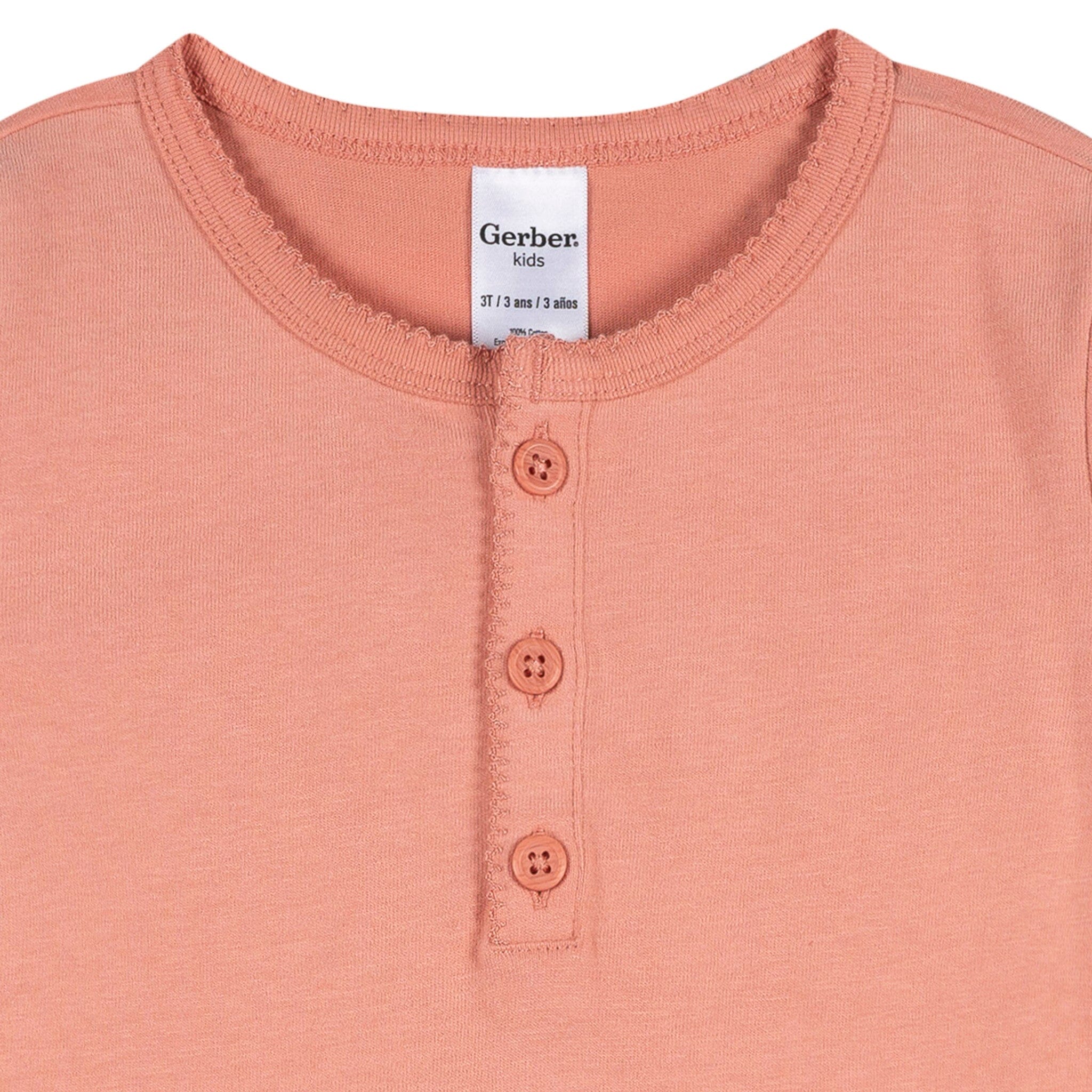3-Pack Infant & Toddler Girls Green, Pink, & Coral Long Sleeve Shirts - Image 4