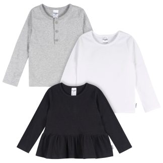 3-Pack Infant & Toddler Girls Black, White, & Grey Long Sleeve Shirts
