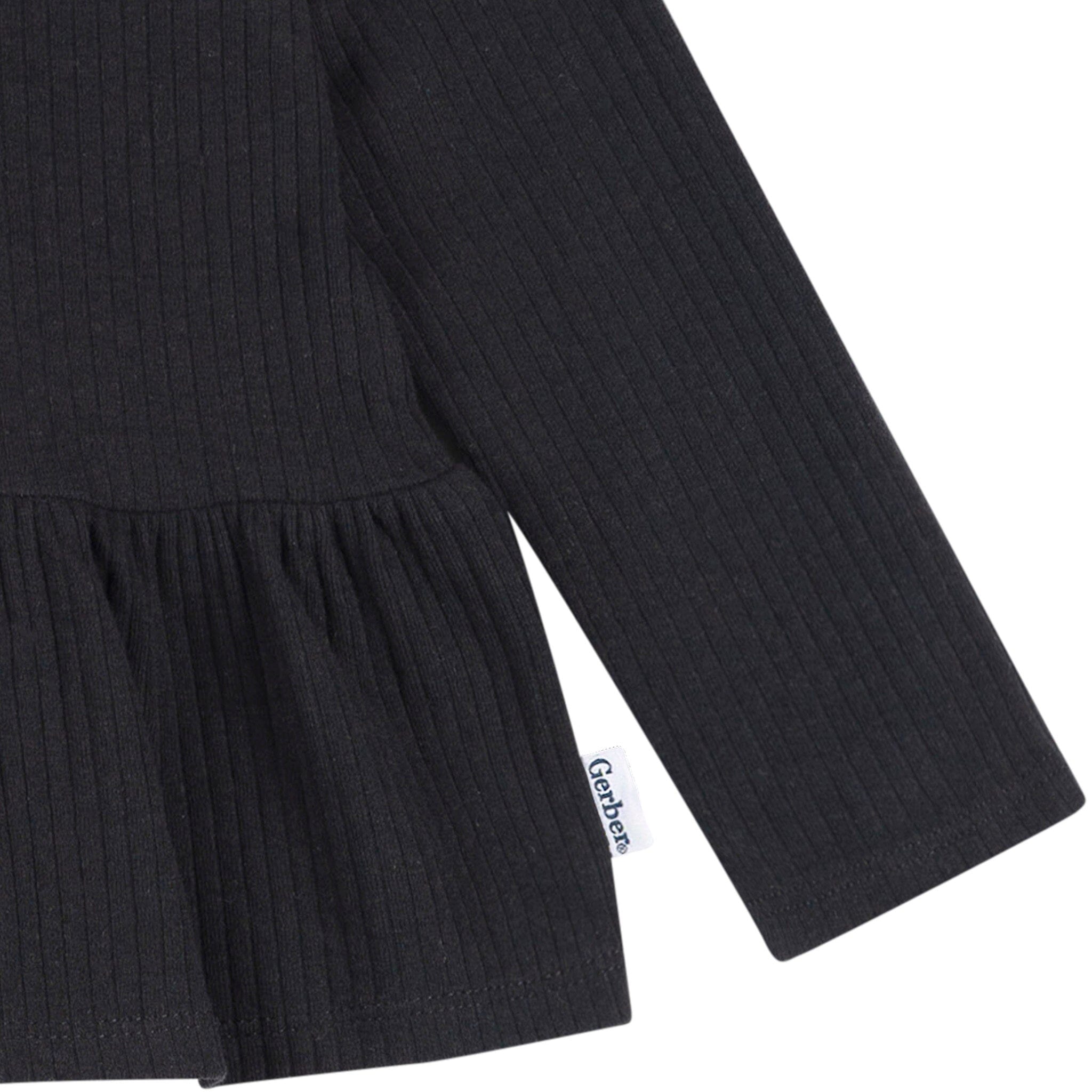 3-Pack Infant & Toddler Girls Black, White, & Grey Long Sleeve Shirts - Image 6
