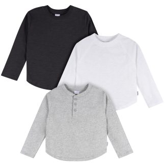 3-Pack Infant & Toddler Boys Black/White/Grey Long Sleeve Shirts