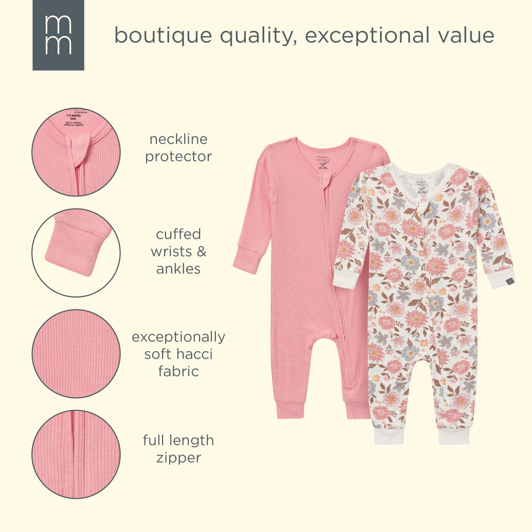 2-Pack Girls Peach Floral Viscose Snug Fit Footless Pajamas - Image 8