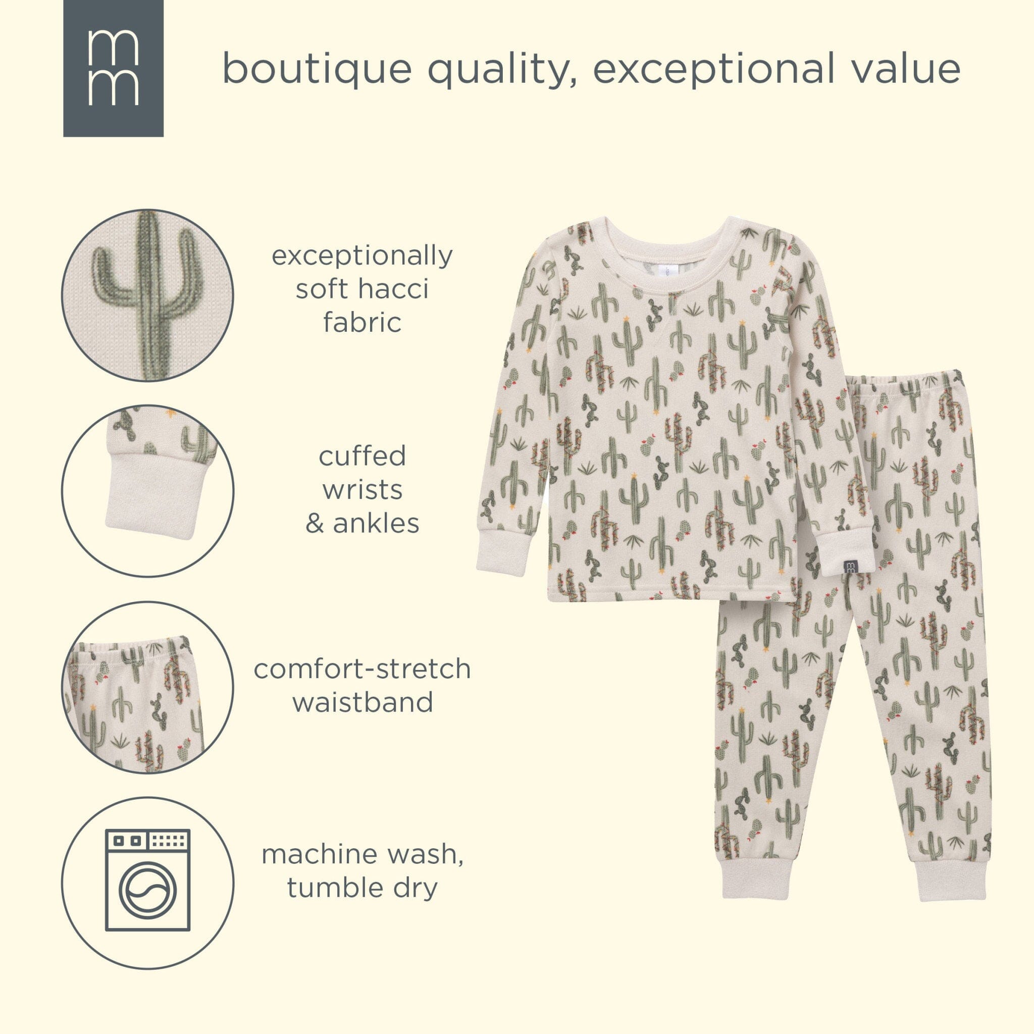 2-Piece Neutral Christmas Cactus Snug Fit Pajama Set - Image 7