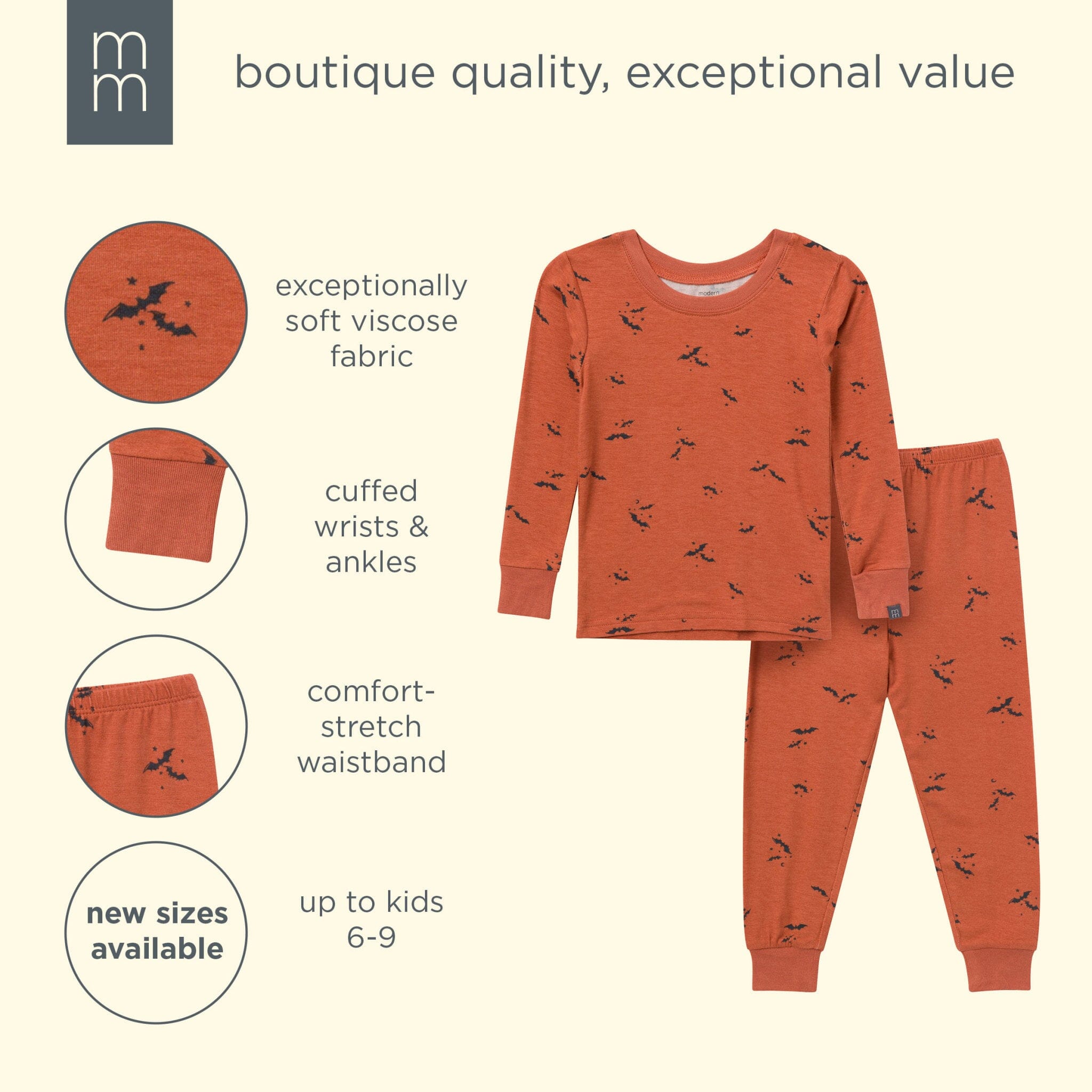 2-Piece Neutral Autumn Bats Snug Fit Pajama Set - Image 8