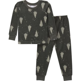2-Piece Neutral Green Christmas Tree Snug Fit Pajama Set